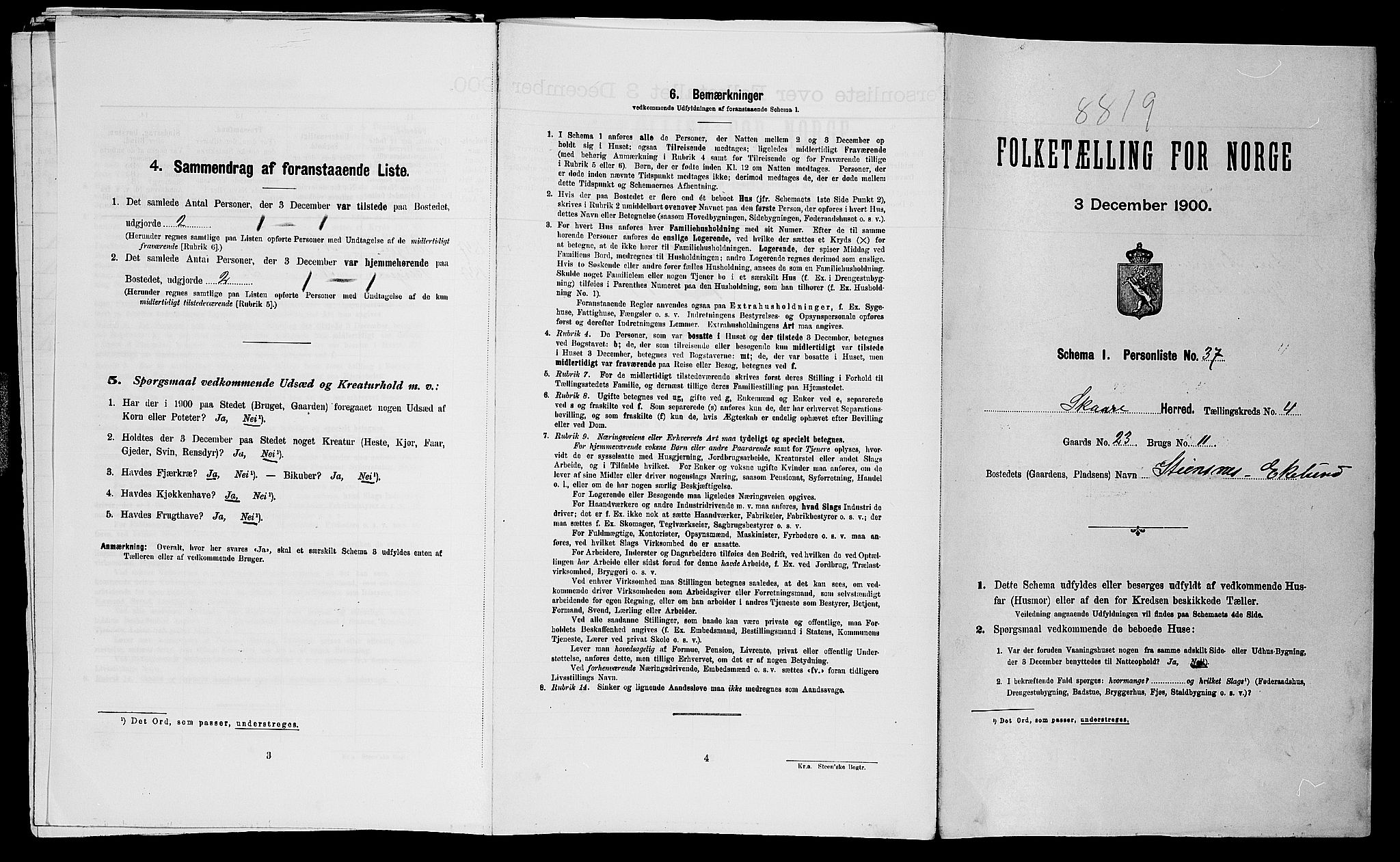 SAST, Folketelling 1900 for 1153 Skåre herred, 1900, s. 466