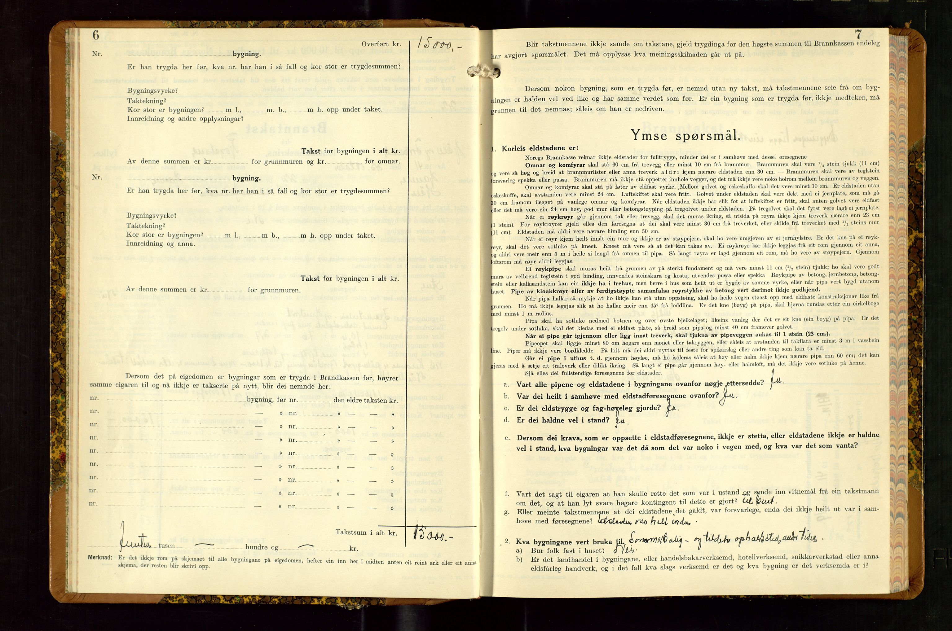 Høle og Forsand lensmannskontor, SAST/A-100127/Gob/L0002: "Branntakstbok" - skjematakst, 1941-1955, s. 6-7