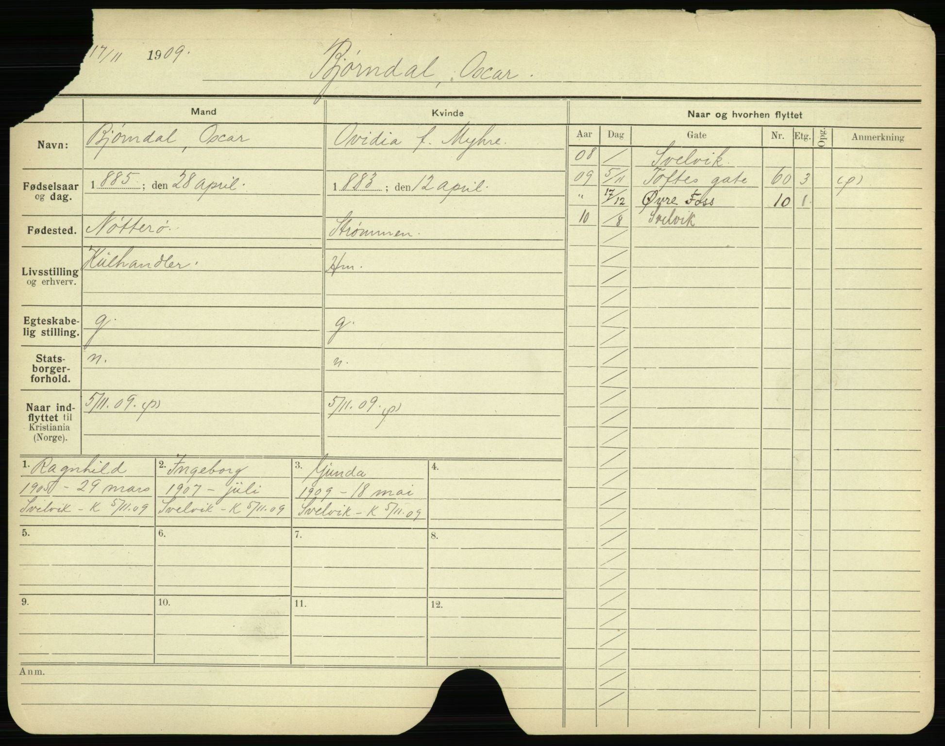 Oslo folkeregister, Registerkort, AV/SAO-A-11715/F/Fa/Fac/L0002: Menn, 1906-1914, s. 27a