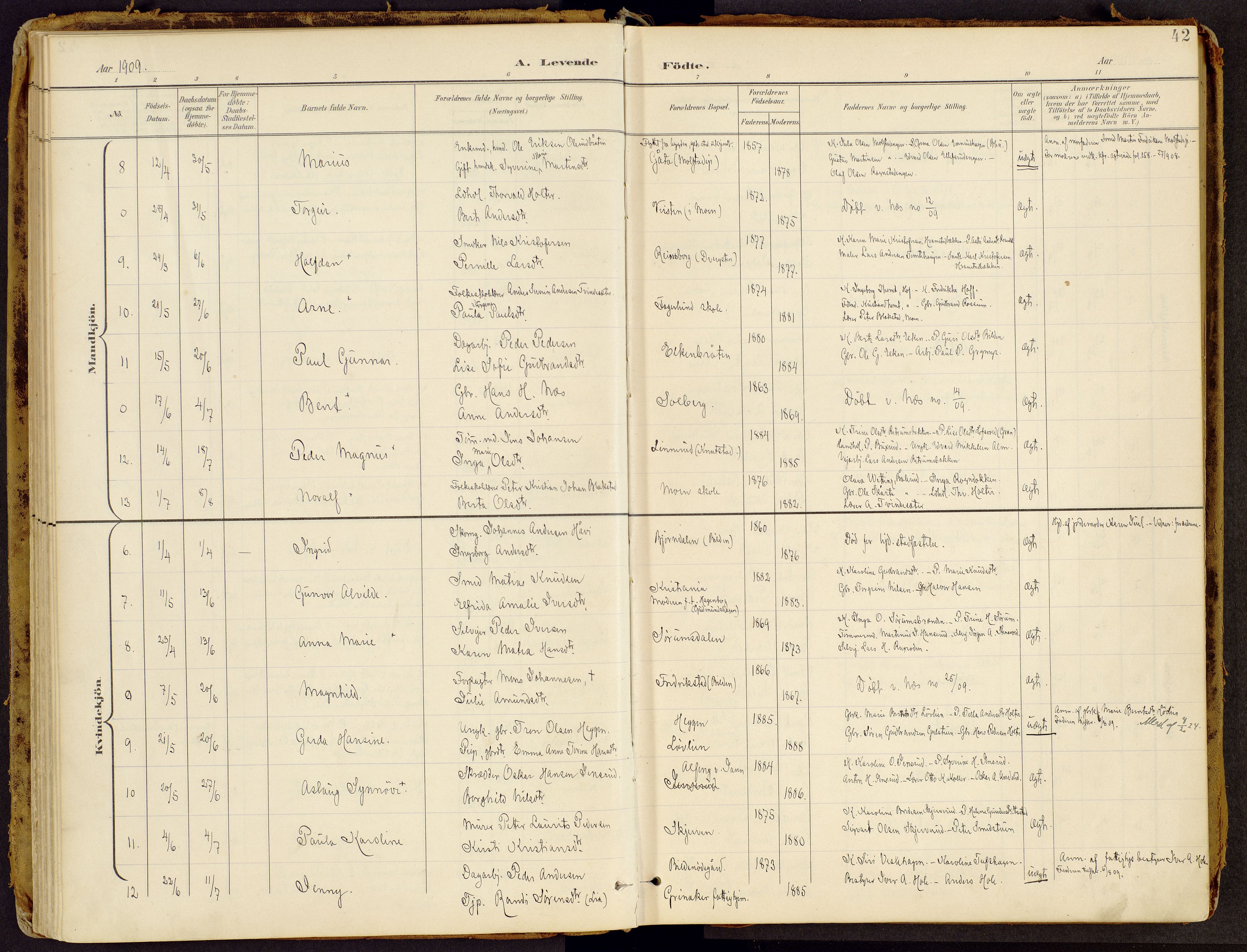 Brandbu prestekontor, SAH/PREST-114/H/Ha/Haa/L0002: Ministerialbok nr. 2, 1899-1914, s. 42