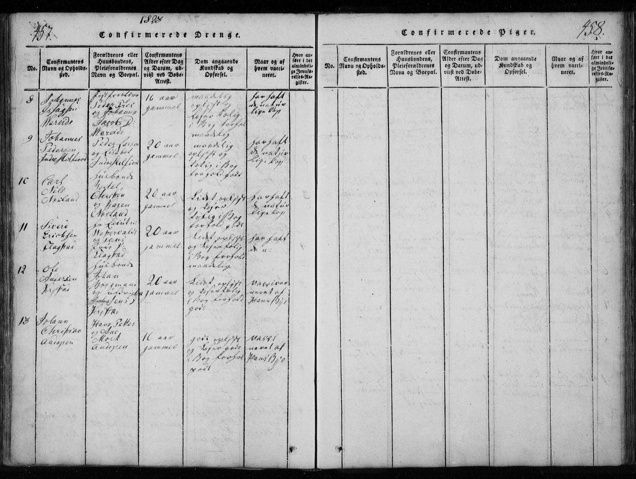 Ministerialprotokoller, klokkerbøker og fødselsregistre - Nordland, AV/SAT-A-1459/885/L1201: Ministerialbok nr. 885A02, 1820-1837, s. 457-458