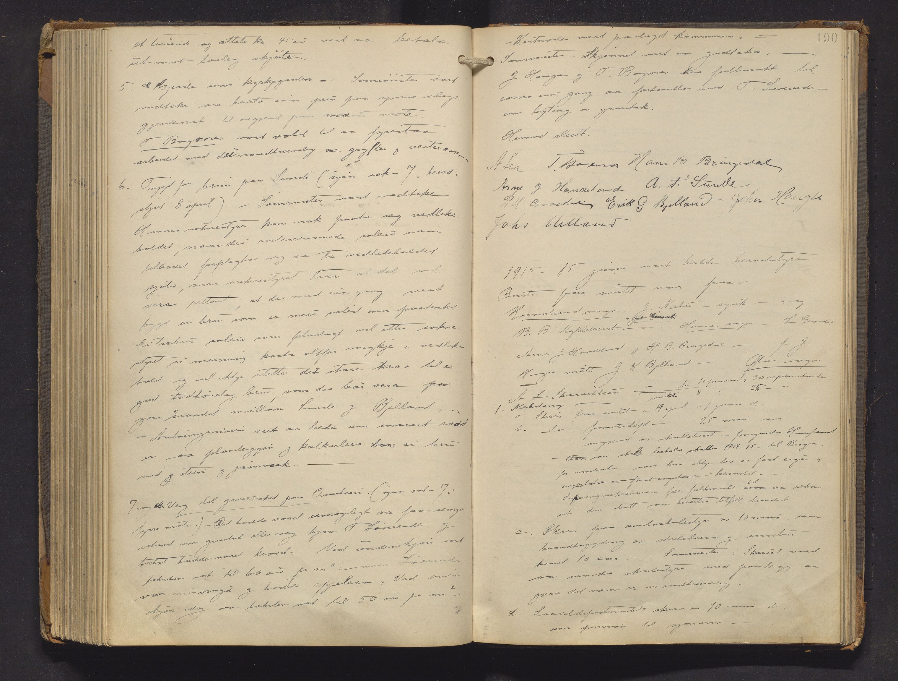 Kvinnherad kommune. Formannskapet, IKAH/1224-021/A/Aa/L0004: Møtebok for formannskap og heradstyre i Kvinnherad prestegjeld og styre i soknekommunane Kvinnherad, Ølve, Husnes og Ænes, 1907-1917, s. 190