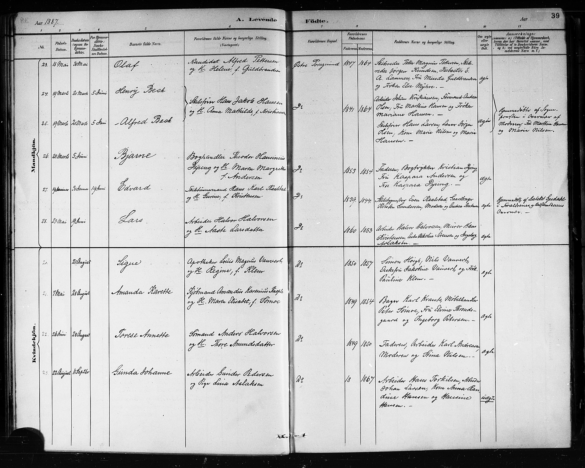 Porsgrunn kirkebøker , AV/SAKO-A-104/G/Gb/L0005: Klokkerbok nr. II 5, 1883-1915, s. 39