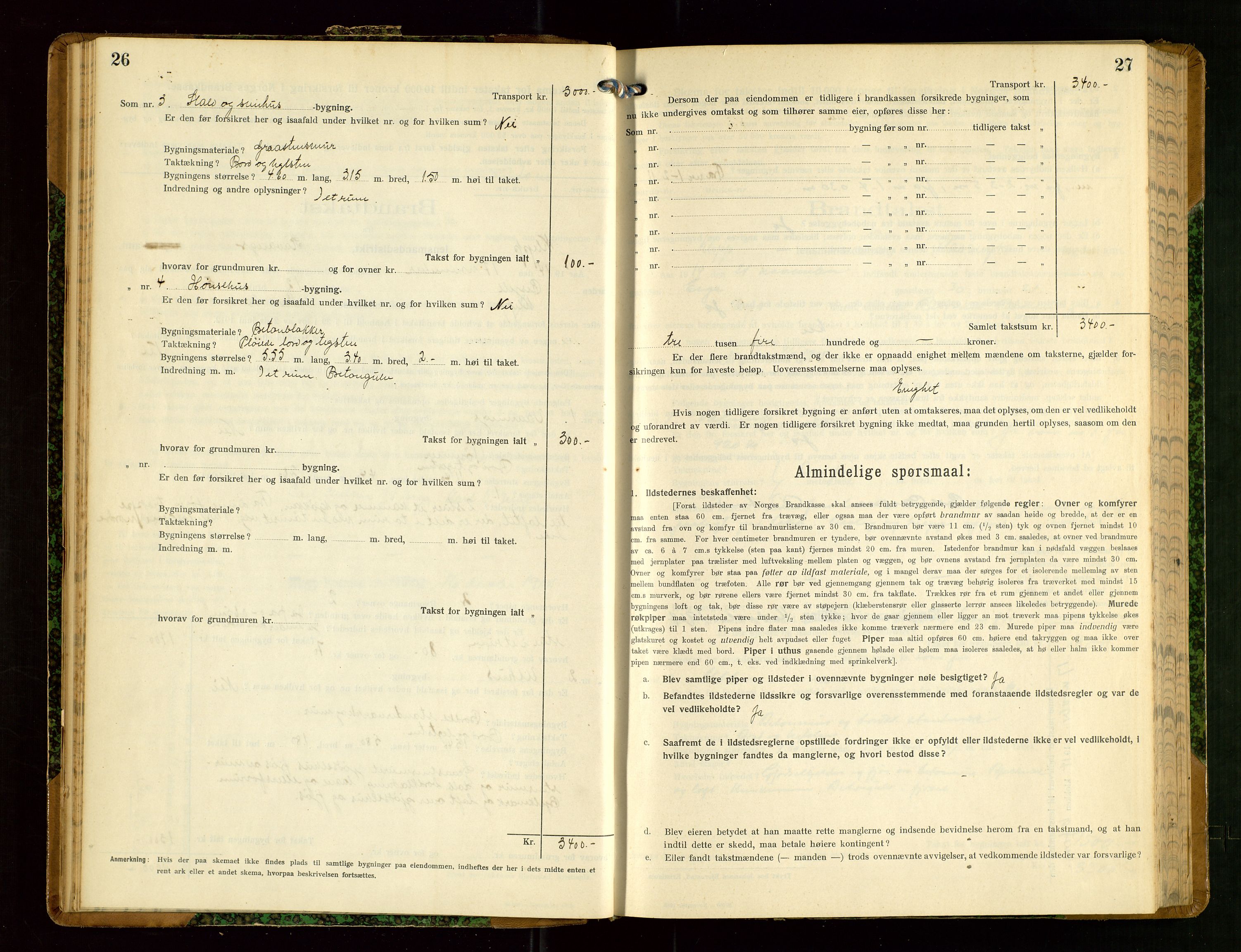 Klepp lensmannskontor, AV/SAST-A-100163/Goc/L0008: "Brandtakstprotokol" m/register, 1914-1917, s. 26-27