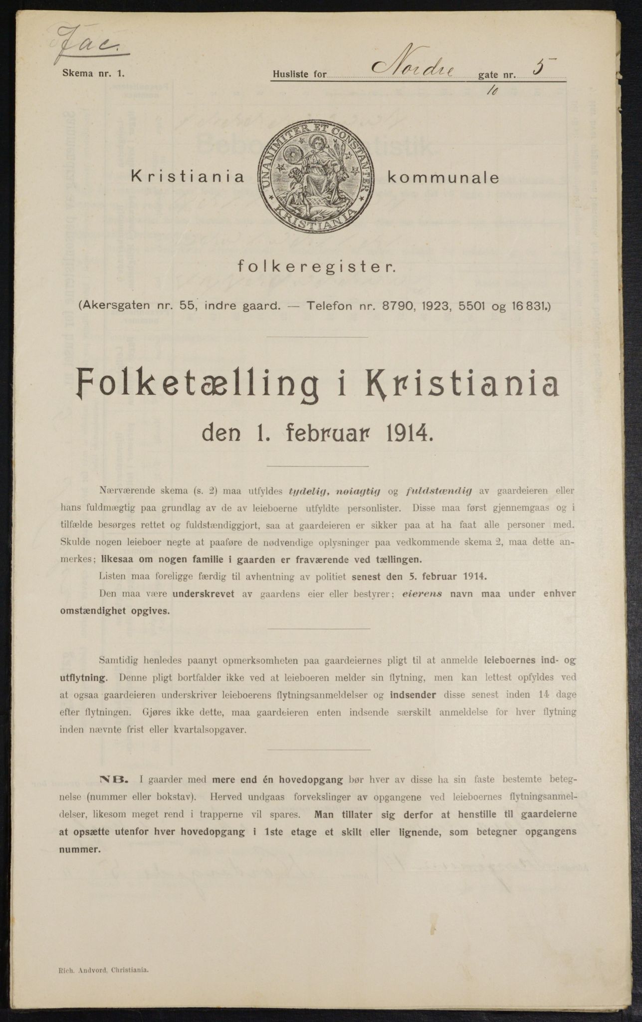 OBA, Kommunal folketelling 1.2.1914 for Kristiania, 1914, s. 73050