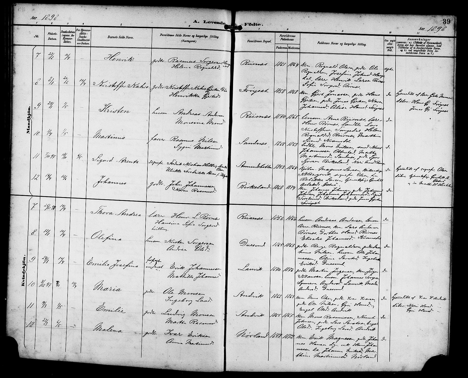 Masfjorden sokneprestembete, AV/SAB-A-77001: Klokkerbok nr. B 1, 1892-1913, s. 39