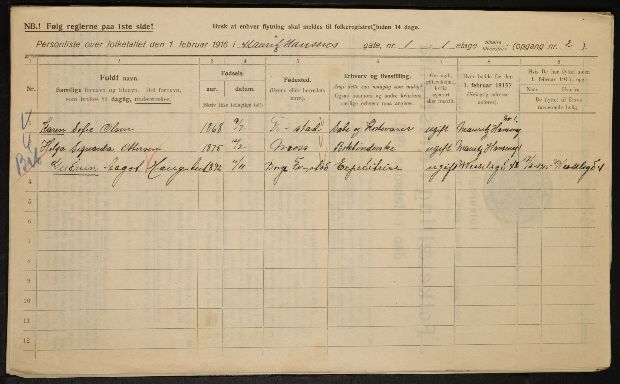 OBA, Kommunal folketelling 1.2.1916 for Kristiania, 1916, s. 66500