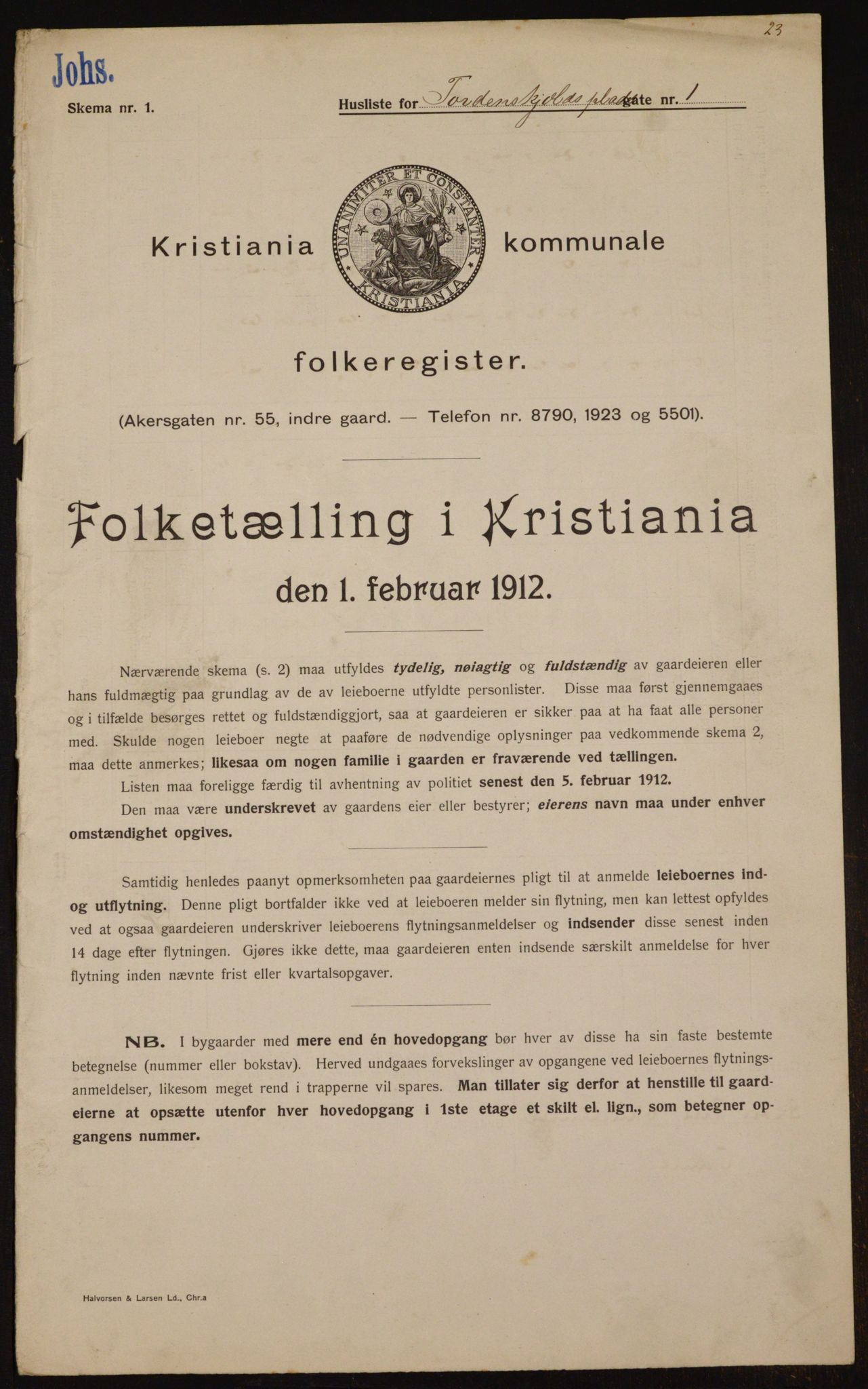 OBA, Kommunal folketelling 1.2.1912 for Kristiania, 1912, s. 113804