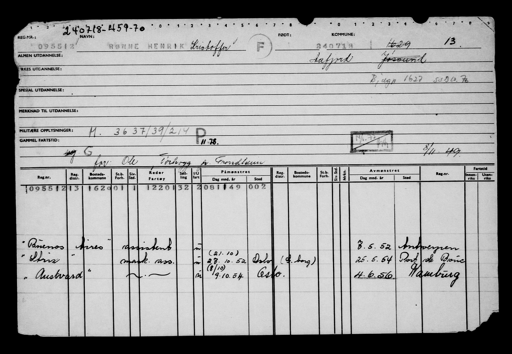 Direktoratet for sjømenn, AV/RA-S-3545/G/Gb/L0160: Hovedkort, 1918, s. 492