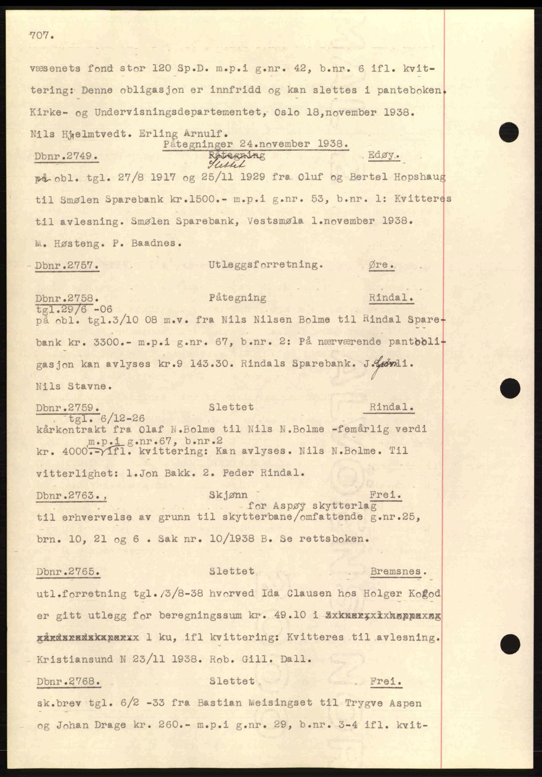 Nordmøre sorenskriveri, SAT/A-4132/1/2/2Ca: Pantebok nr. C80, 1936-1939, Dagboknr: 2749/1938