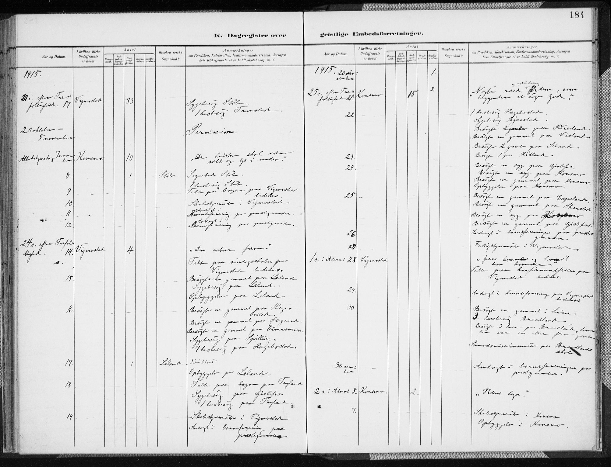 Nord-Audnedal sokneprestkontor, AV/SAK-1111-0032/F/Fa/Fab/L0004: Ministerialbok nr. A 4, 1901-1917, s. 184
