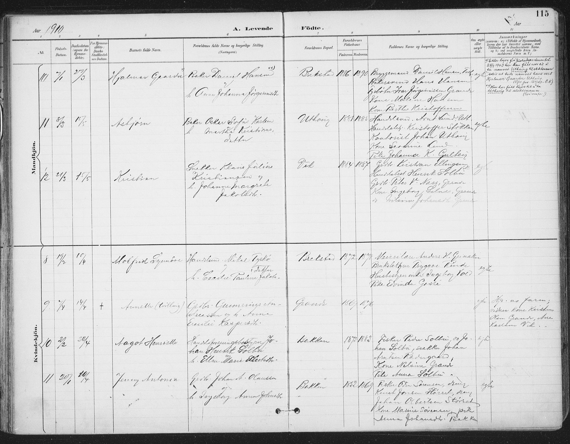 Ministerialprotokoller, klokkerbøker og fødselsregistre - Sør-Trøndelag, SAT/A-1456/659/L0743: Ministerialbok nr. 659A13, 1893-1910, s. 115