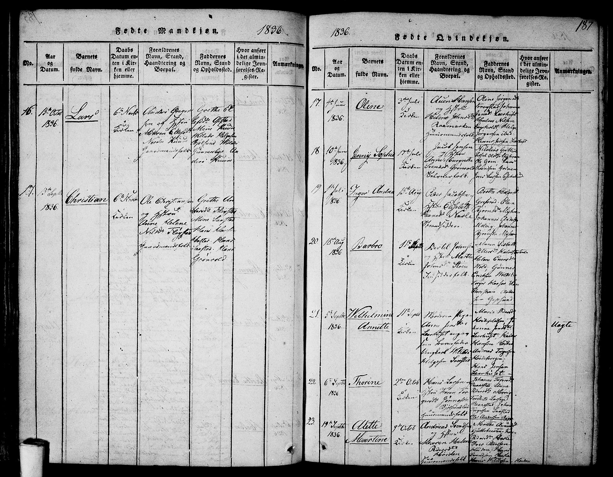 Rygge prestekontor Kirkebøker, AV/SAO-A-10084b/F/Fa/L0003: Ministerialbok nr. 3, 1814-1836, s. 186-187