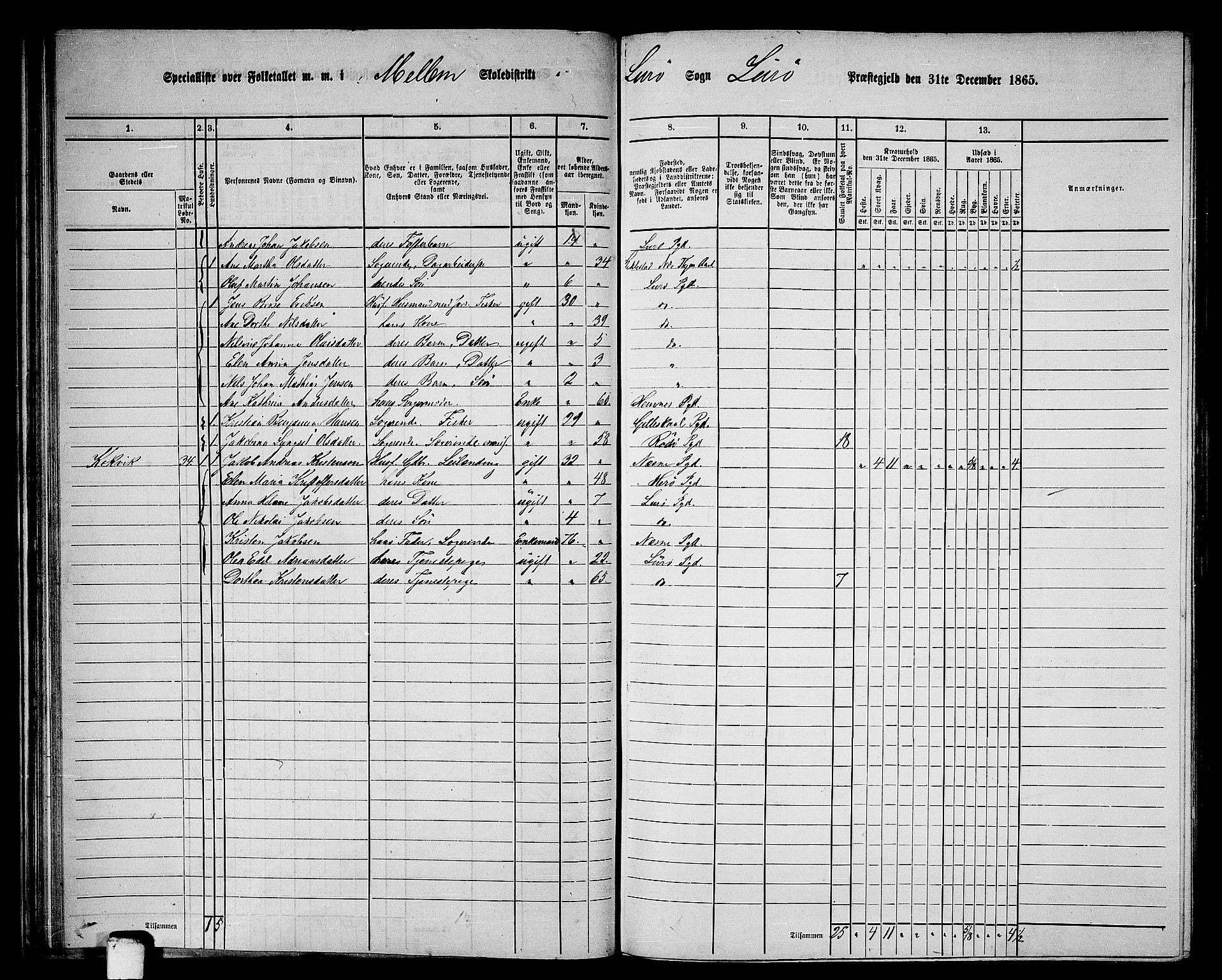 RA, Folketelling 1865 for 1834P Lurøy prestegjeld, 1865, s. 44