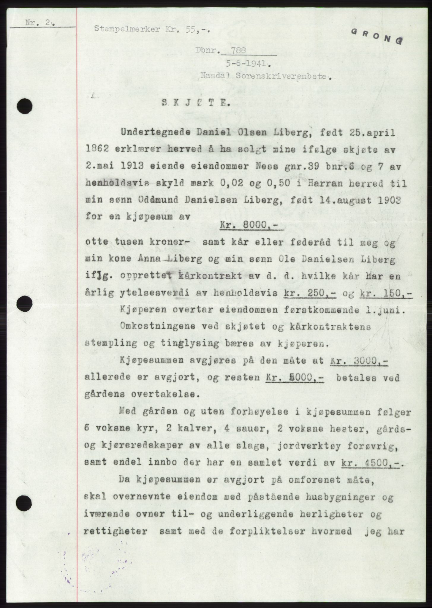 Namdal sorenskriveri, SAT/A-4133/1/2/2C: Pantebok nr. -, 1940-1941, Tingl.dato: 05.06.1941