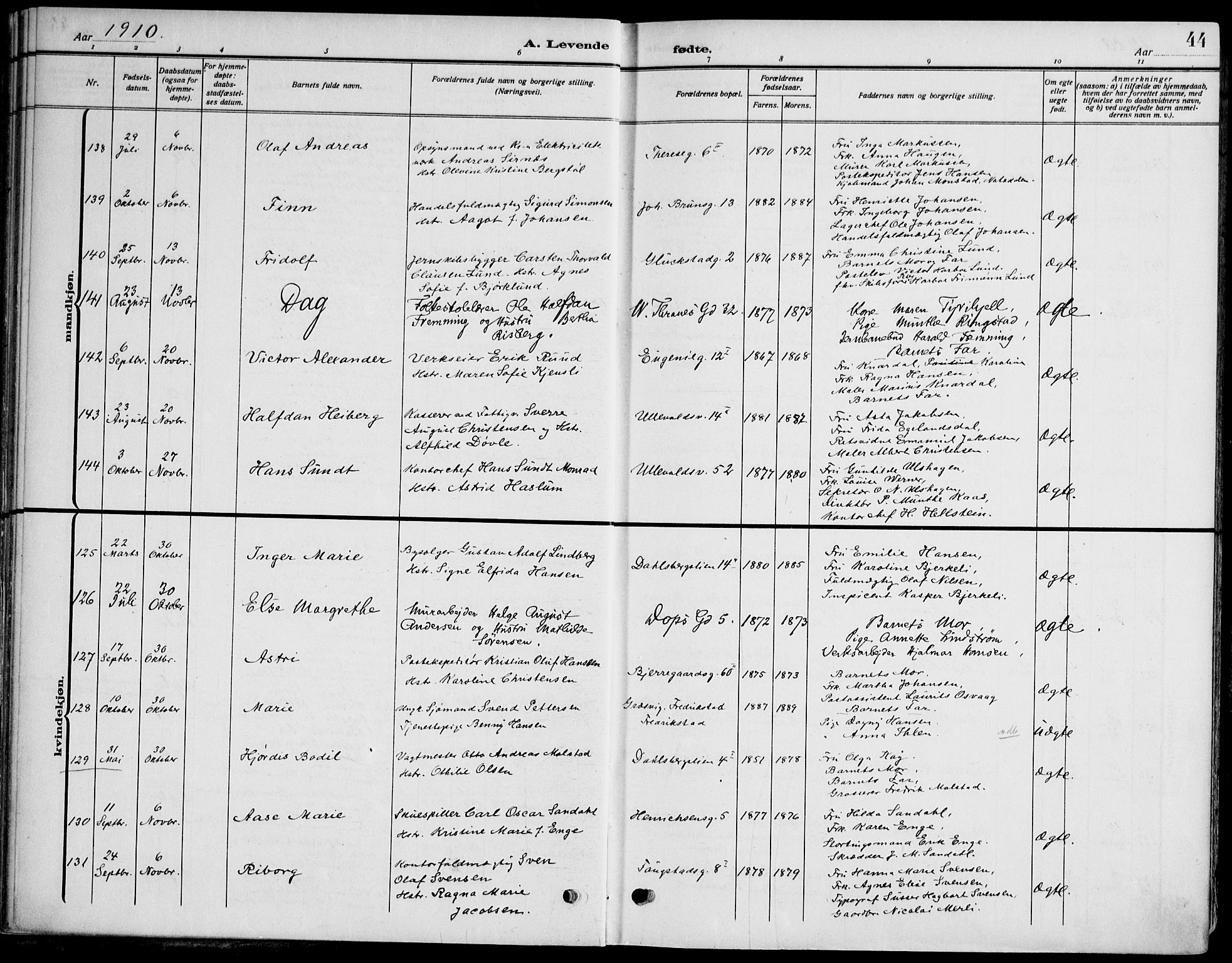 Gamle Aker prestekontor Kirkebøker, AV/SAO-A-10617a/F/L0014: Ministerialbok nr. 14, 1909-1924, s. 44
