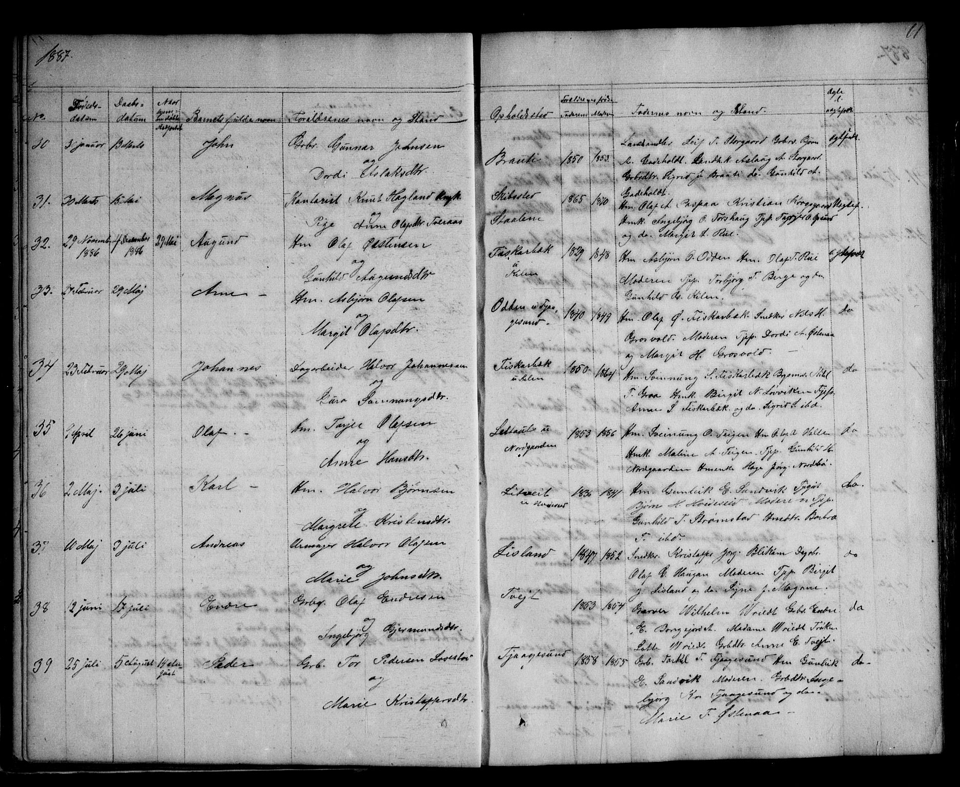 Kviteseid kirkebøker, AV/SAKO-A-276/G/Ga/L0001: Klokkerbok nr. I 1, 1850-1893, s. 61