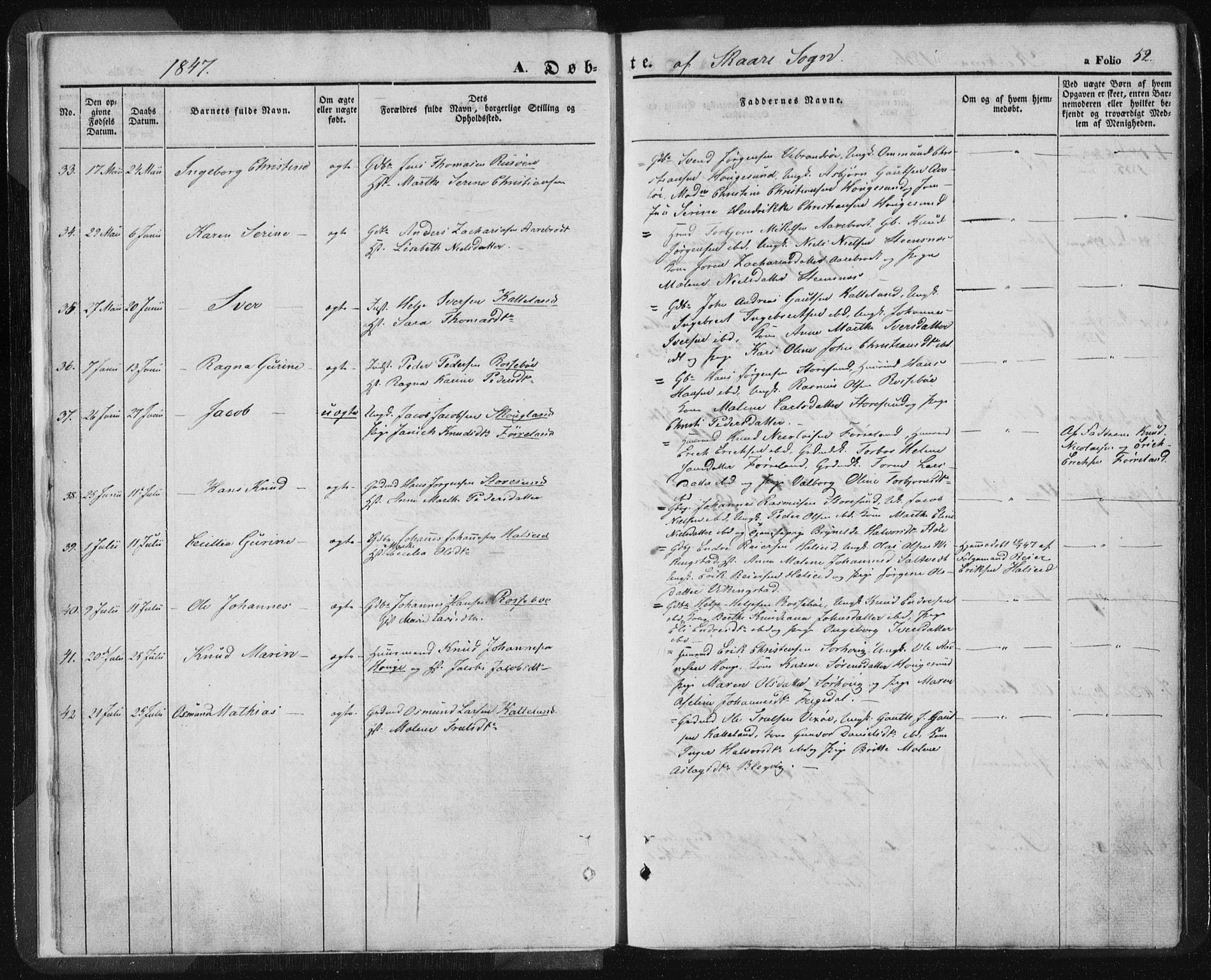 Torvastad sokneprestkontor, AV/SAST-A -101857/H/Ha/Haa/L0006: Ministerialbok nr. A 6, 1836-1847, s. 52