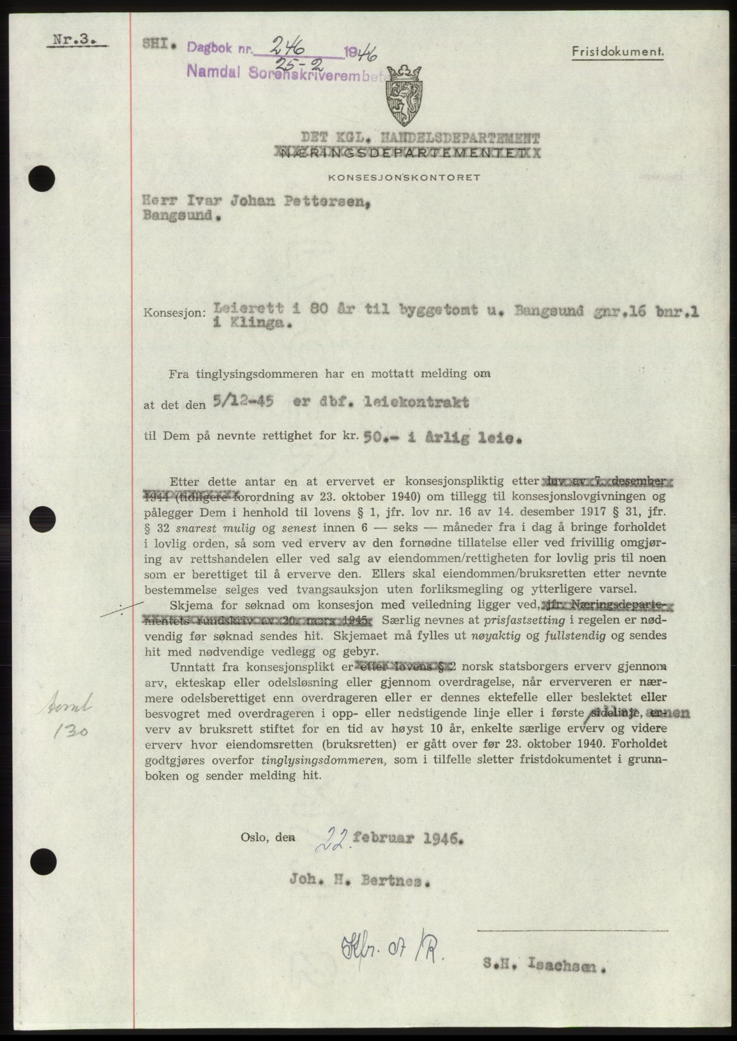 Namdal sorenskriveri, SAT/A-4133/1/2/2C: Pantebok nr. -, 1946-1946, Dagboknr: 246/1946