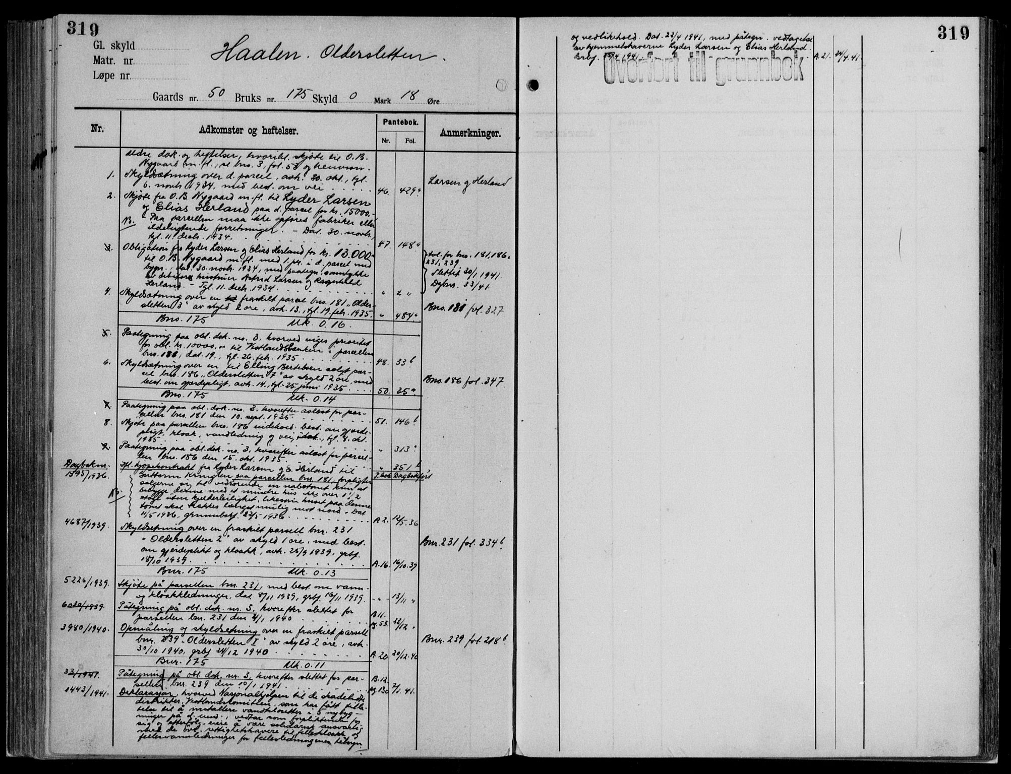 Midhordland sorenskriveri, AV/SAB-A-3001/1/G/Ga/Gab/L0112: Panteregister nr. II.A.b.112, s. 319