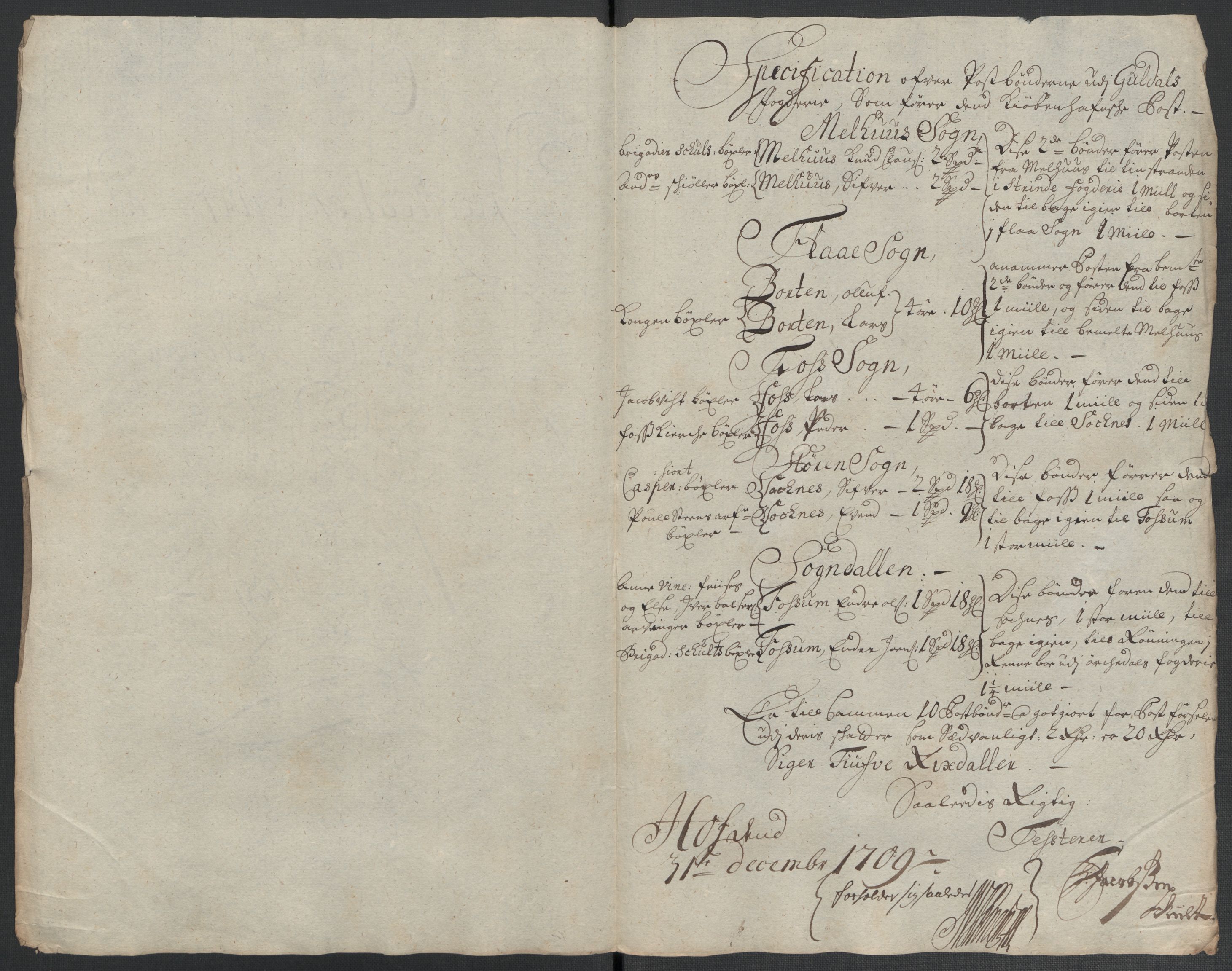 Rentekammeret inntil 1814, Reviderte regnskaper, Fogderegnskap, RA/EA-4092/R60/L3959: Fogderegnskap Orkdal og Gauldal, 1709, s. 382