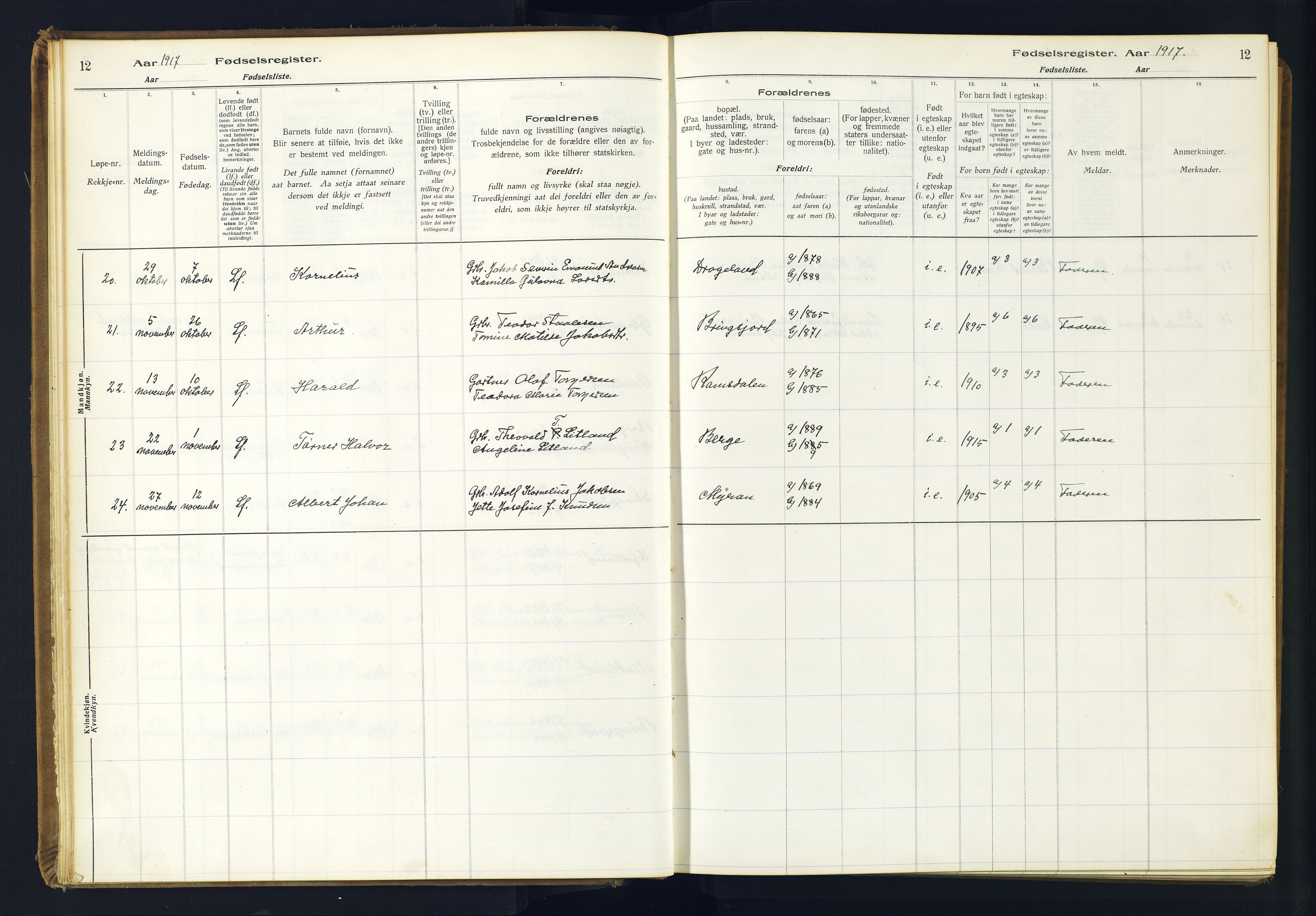 Lyngdal sokneprestkontor, AV/SAK-1111-0029/J/Ja/L0001: Fødselsregister nr. A-VI-26, 1916-1951, s. 12