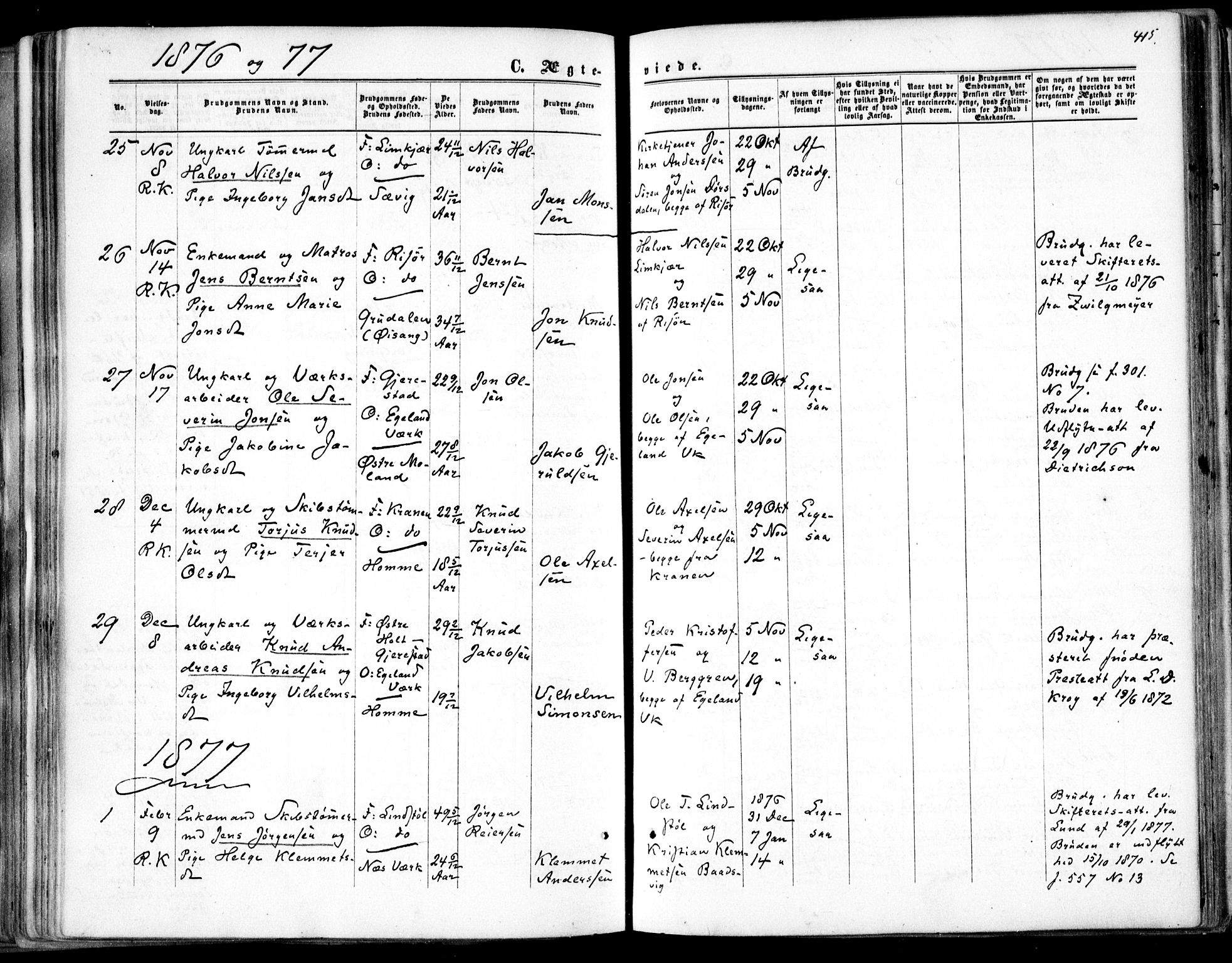 Søndeled sokneprestkontor, AV/SAK-1111-0038/F/Fa/L0003: Ministerialbok nr. A 3, 1861-1879, s. 415