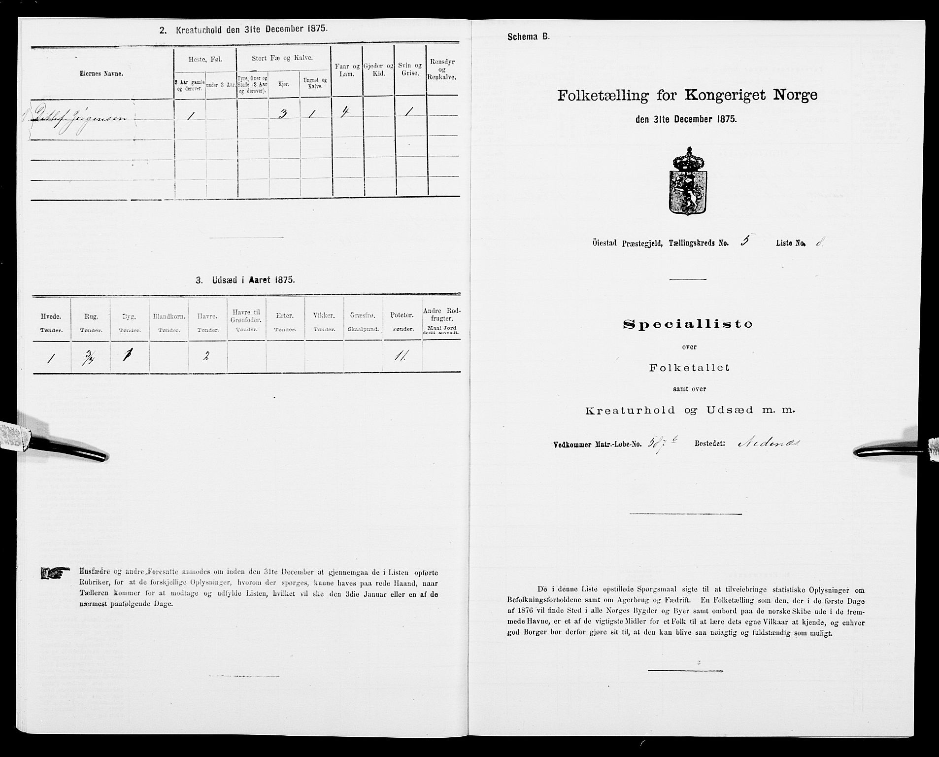 SAK, Folketelling 1875 for 0920P Øyestad prestegjeld, 1875, s. 618