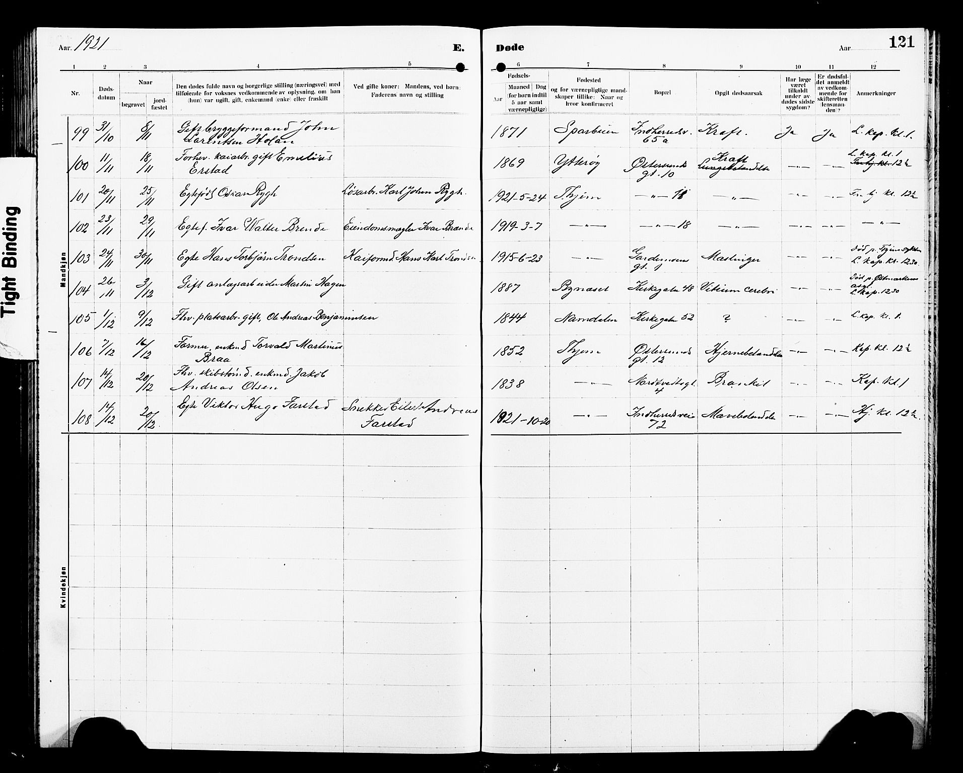 Ministerialprotokoller, klokkerbøker og fødselsregistre - Sør-Trøndelag, SAT/A-1456/605/L0257: Klokkerbok nr. 605C04, 1916-1922, s. 121