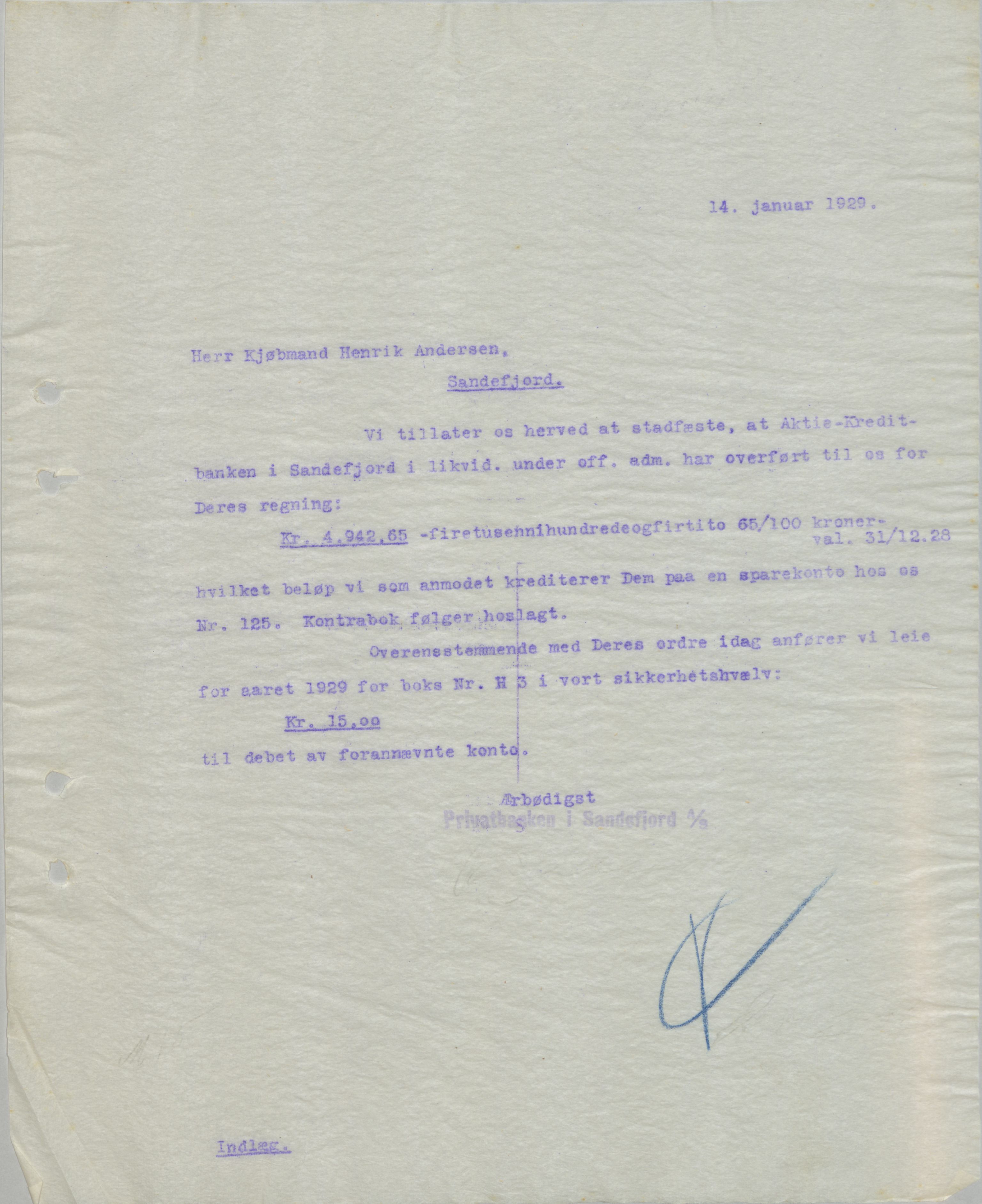 Privatbanken i Sandefjord AS, VEMU/ARS-A-1256/B/Ba/L0001: Kopibok, 1928-1929