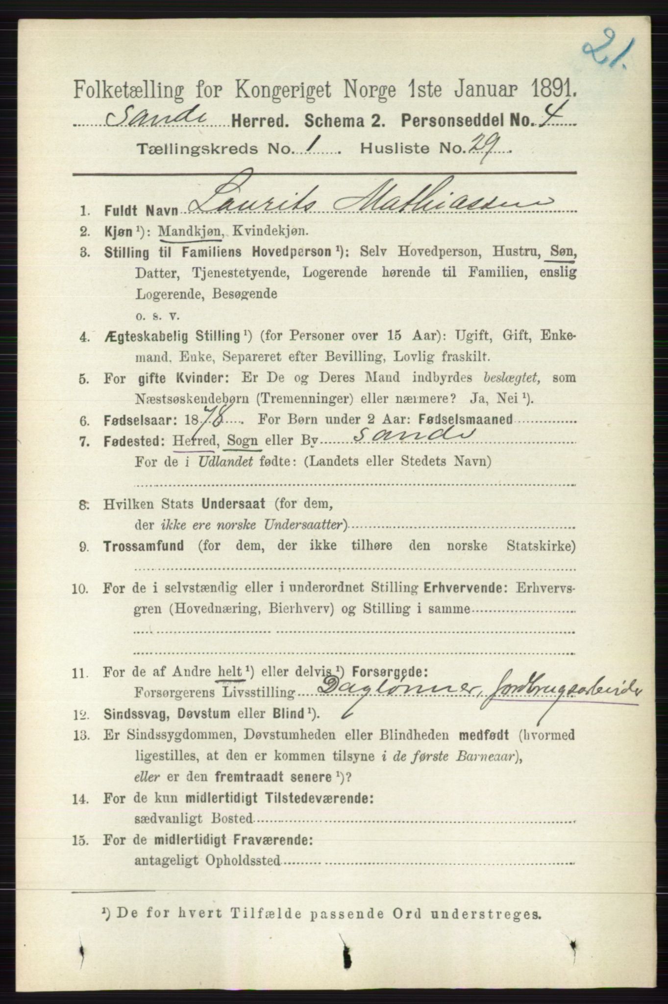 RA, Folketelling 1891 for 0713 Sande herred, 1891, s. 251
