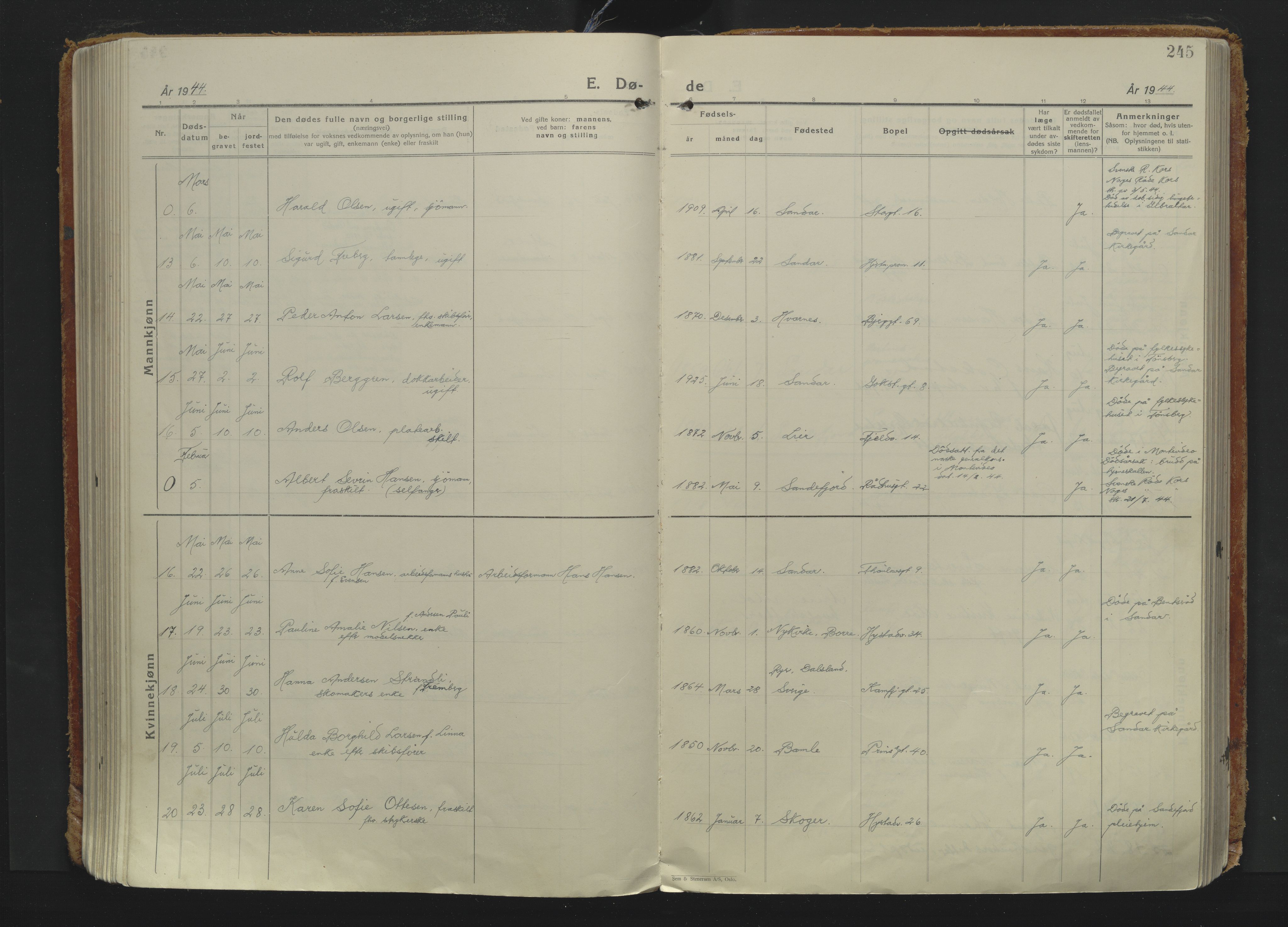 Sandefjord kirkebøker, AV/SAKO-A-315/F/Fa/L0009: Ministerialbok nr. 9, 1926-1945, s. 245