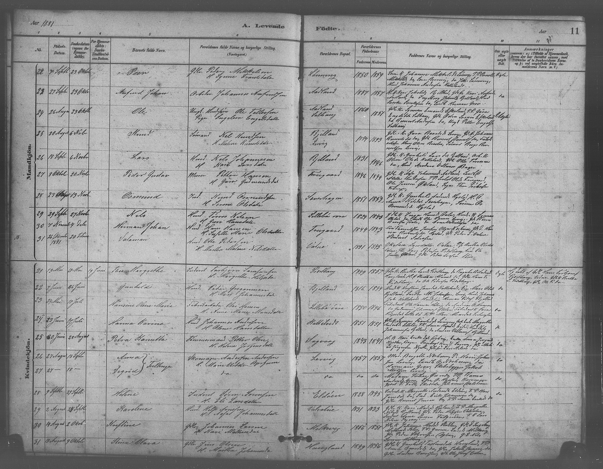 Stord sokneprestembete, AV/SAB-A-78201/H/Hab: Klokkerbok nr. A 2, 1879-1909, s. 11