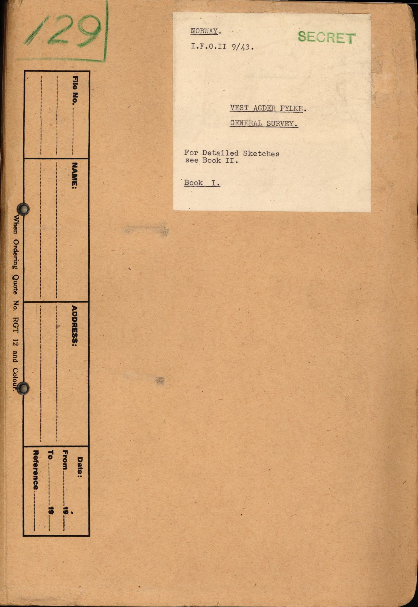 Forsvaret, Forsvarets overkommando II, AV/RA-RAFA-3915/D/Dd/L0023: Vest-Agder, 1942-1943, s. 1