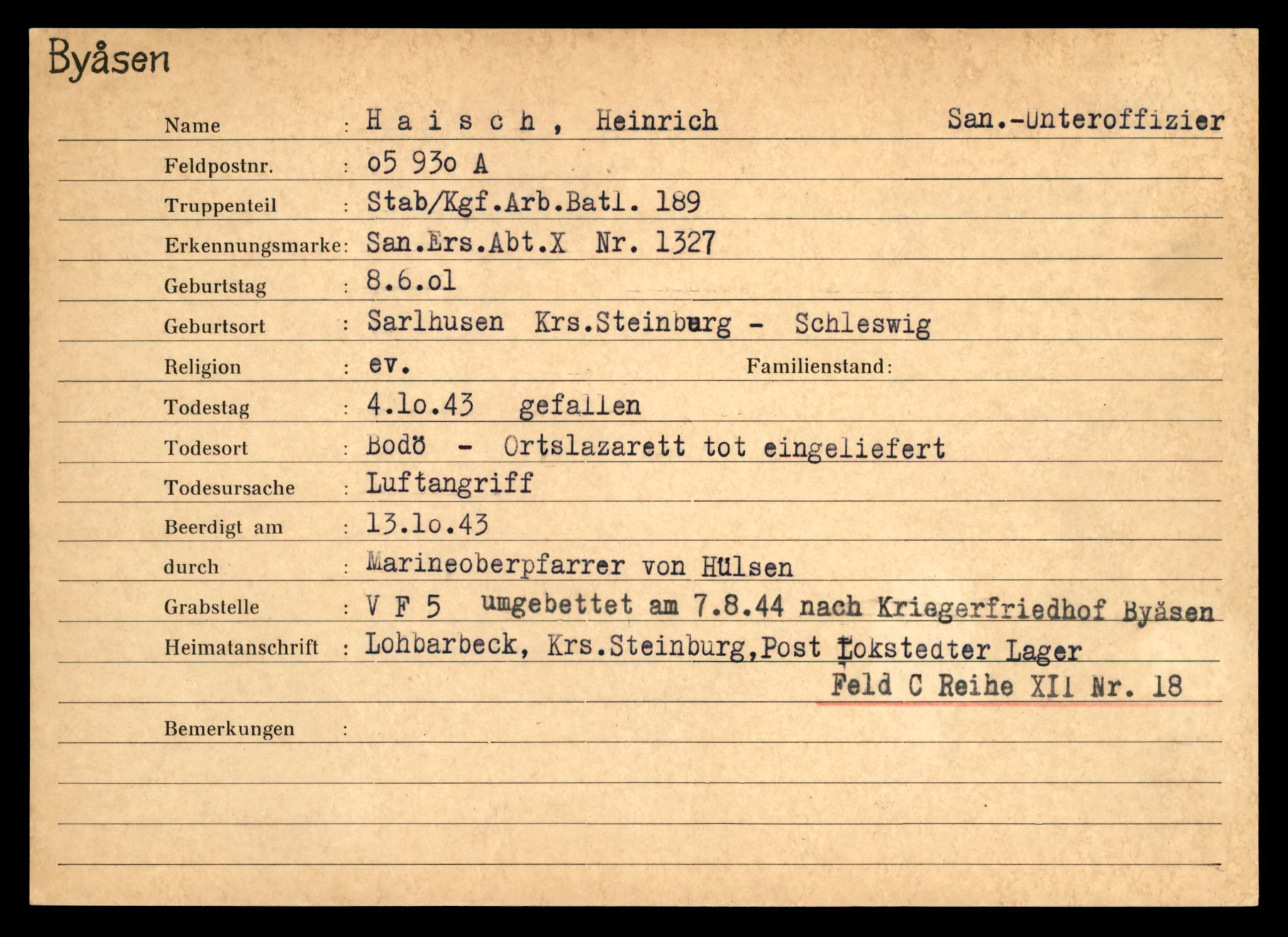 Distriktskontoret for krigsgraver, AV/SAT-A-5030/E/L0004: Kasett/kartotek over tysk Krigskirkegård på Byåsen, 1945, s. 583