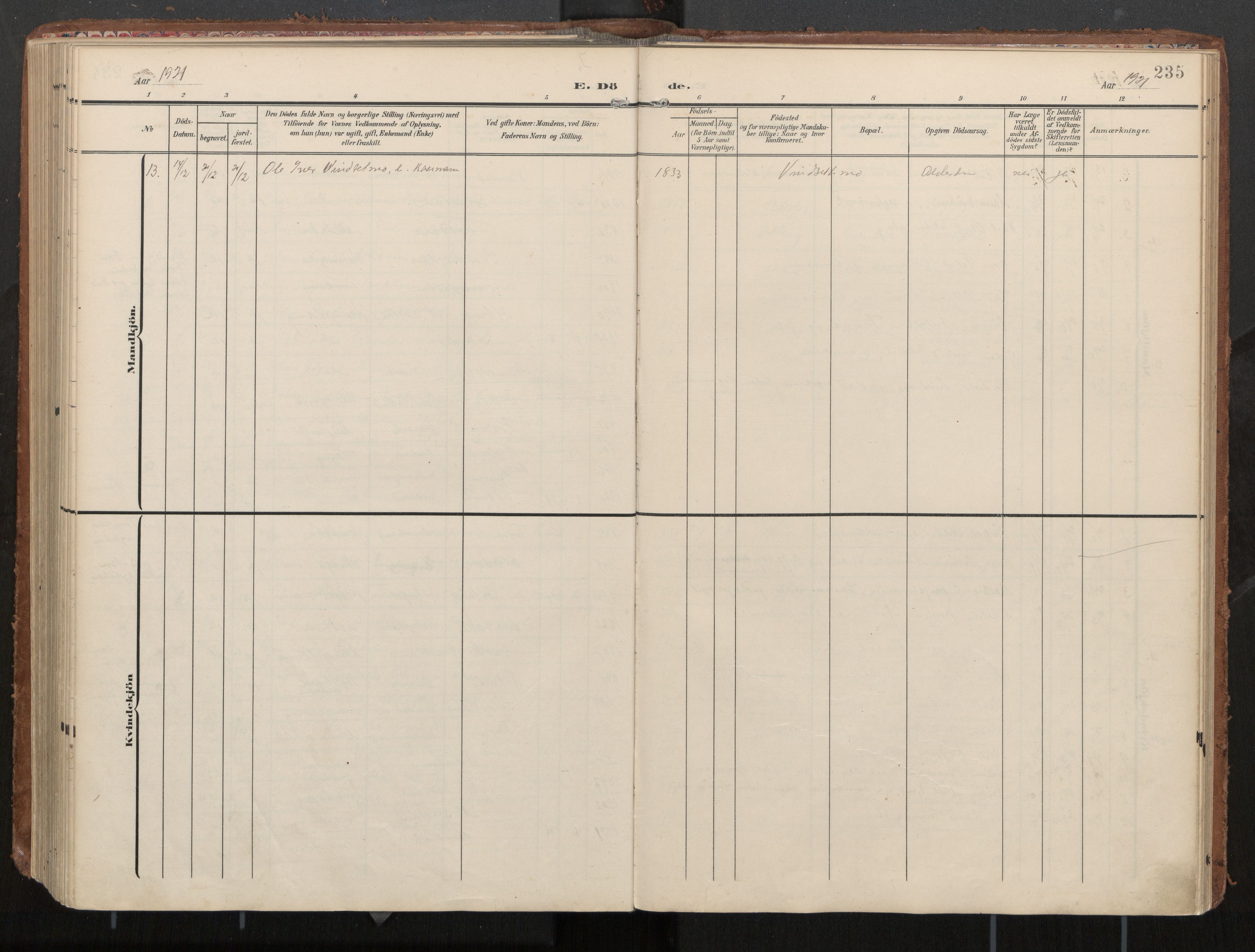 Ministerialprotokoller, klokkerbøker og fødselsregistre - Nord-Trøndelag, SAT/A-1458/774/L0629: Ministerialbok, 1904-1926, s. 235