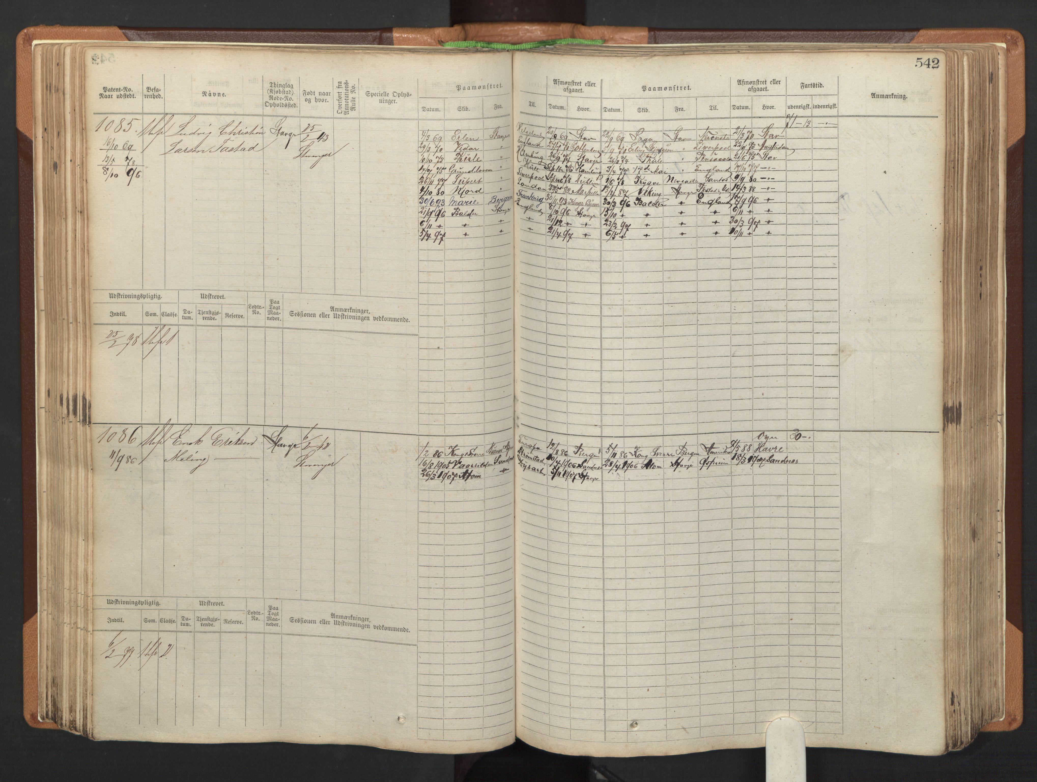 Stavanger sjømannskontor, AV/SAST-A-102006/F/Fb/Fbb/L0005: Sjøfartshovedrulle, patentnr. 793-1606 (del 2), 1869-1880, s. 152