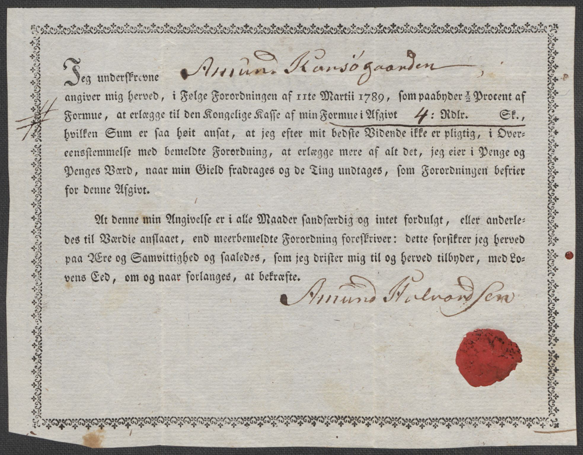 Rentekammeret inntil 1814, Reviderte regnskaper, Mindre regnskaper, AV/RA-EA-4068/Rf/Rfe/L0013: Hedmark fogderi, 1789, s. 346