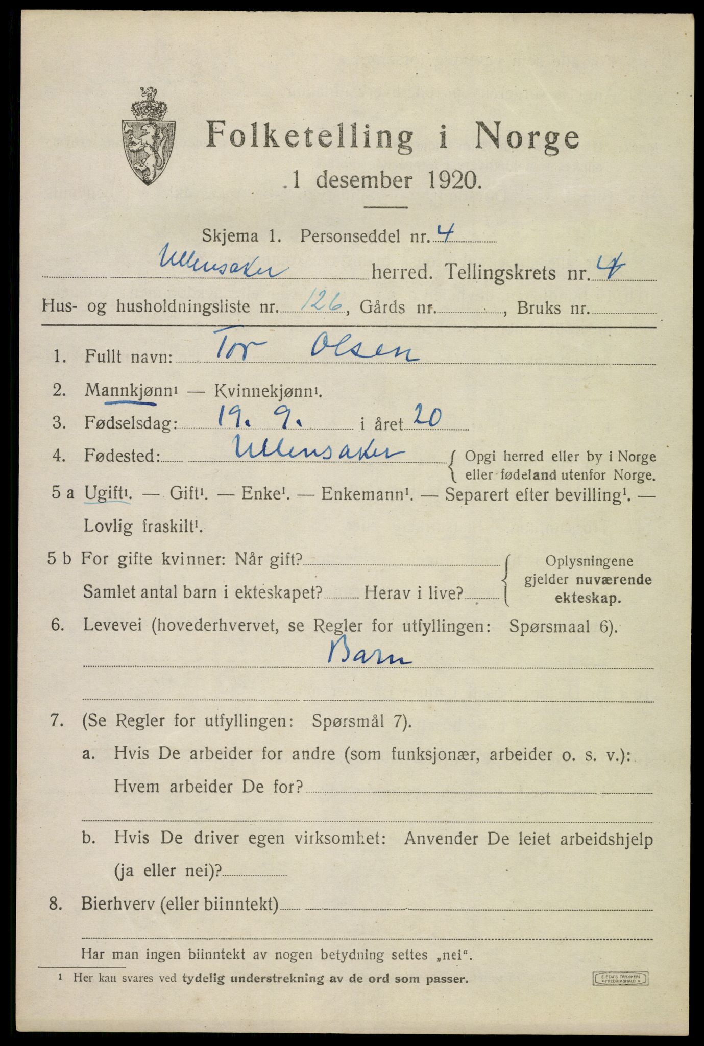 SAO, Folketelling 1920 for 0235 Ullensaker herred, 1920, s. 8799