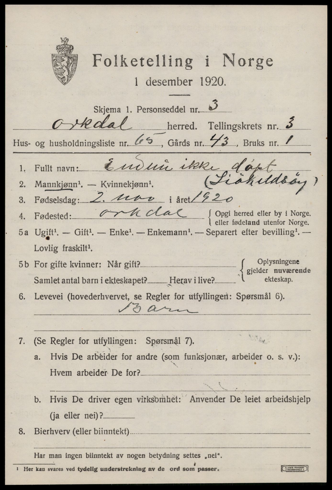 SAT, Folketelling 1920 for 1638 Orkdal herred, 1920, s. 3854