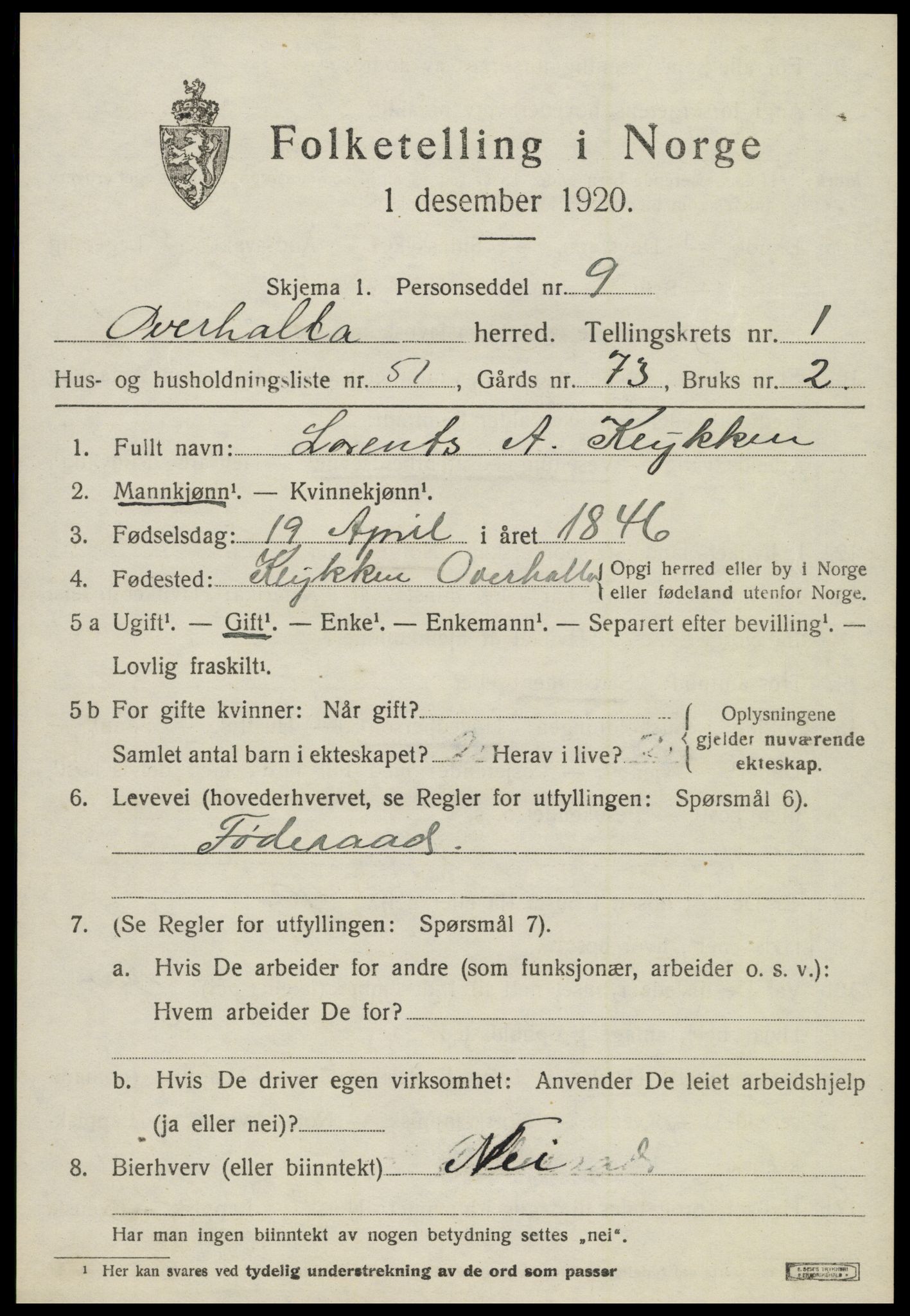 SAT, Folketelling 1920 for 1744 Overhalla herred, 1920, s. 1484
