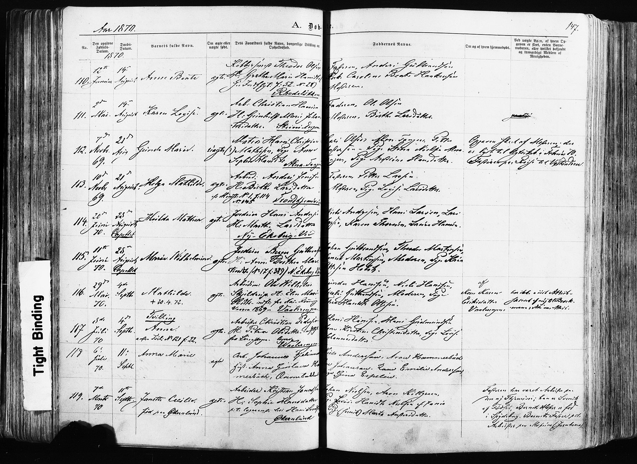 Østre Aker prestekontor Kirkebøker, AV/SAO-A-10840/F/Fa/L0003: Ministerialbok nr. I 3, 1869-1875, s. 147