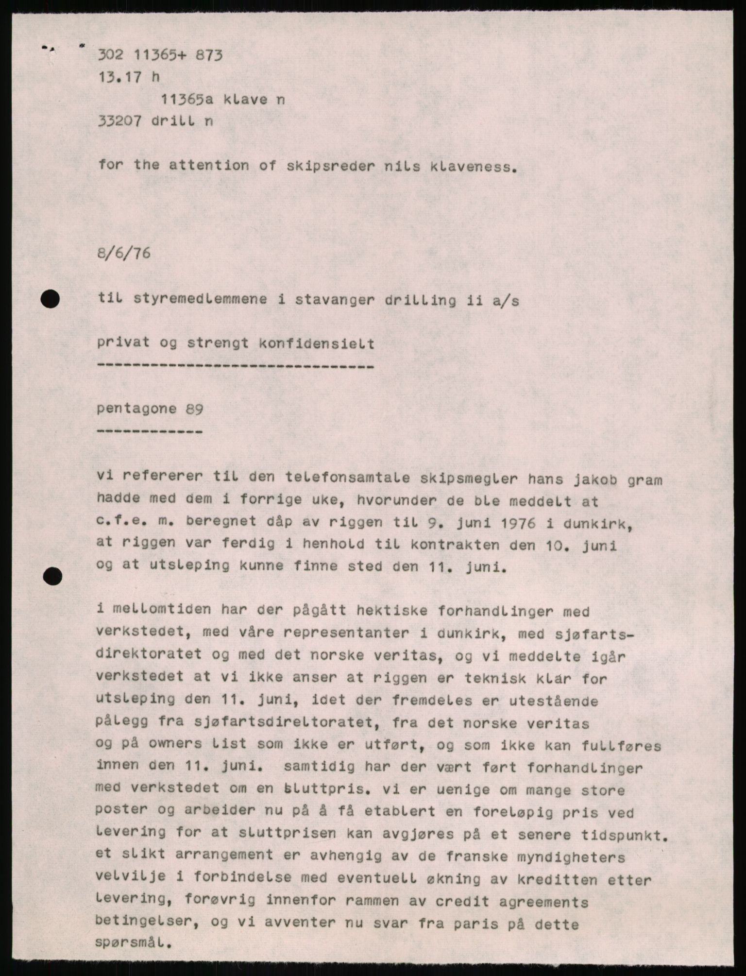 Pa 1503 - Stavanger Drilling AS, AV/SAST-A-101906/A/Ab/Abc/L0006: Styrekorrespondanse Stavanger Drilling II A/S, 1974-1977, s. 227