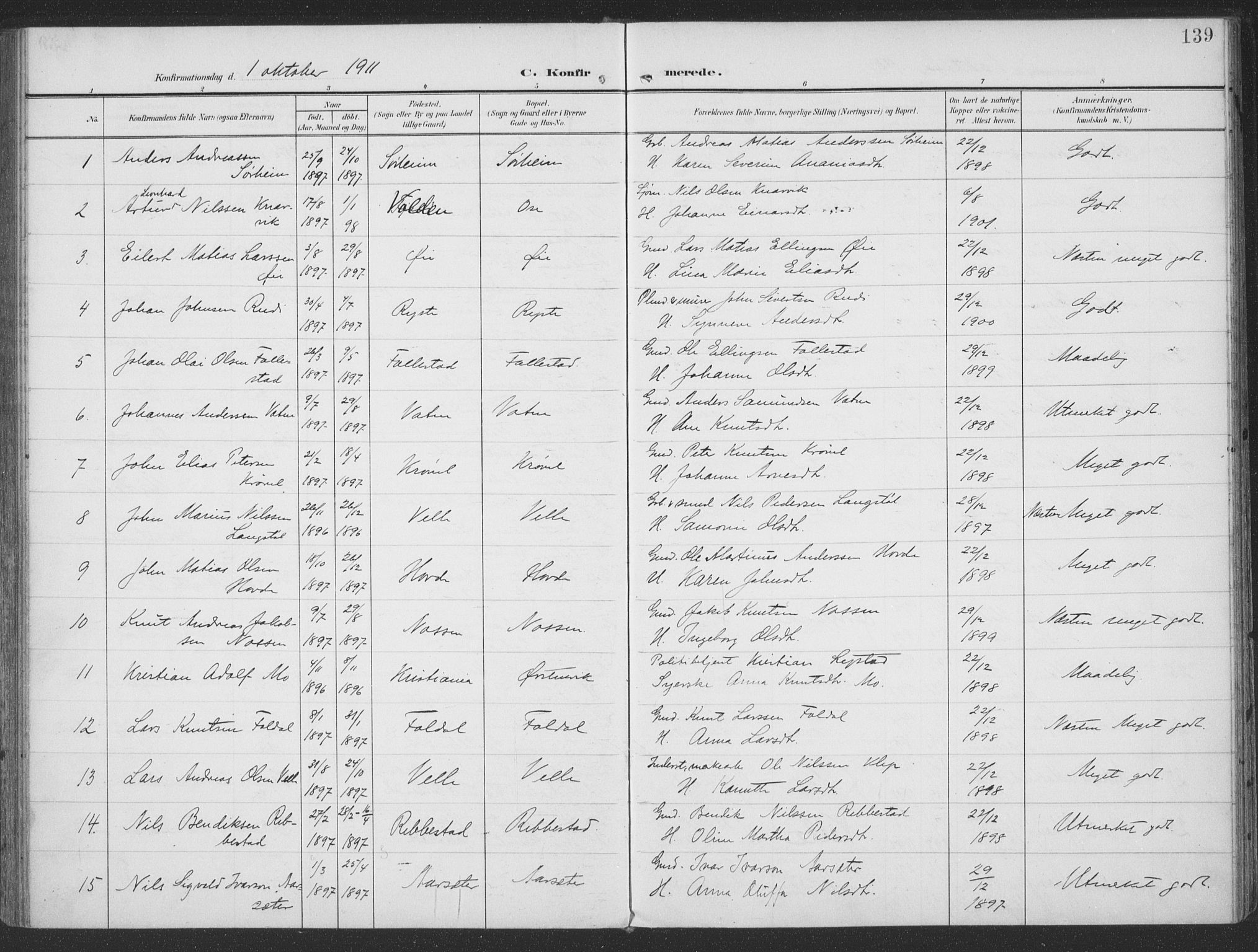 Ministerialprotokoller, klokkerbøker og fødselsregistre - Møre og Romsdal, AV/SAT-A-1454/513/L0178: Ministerialbok nr. 513A05, 1906-1919, s. 139