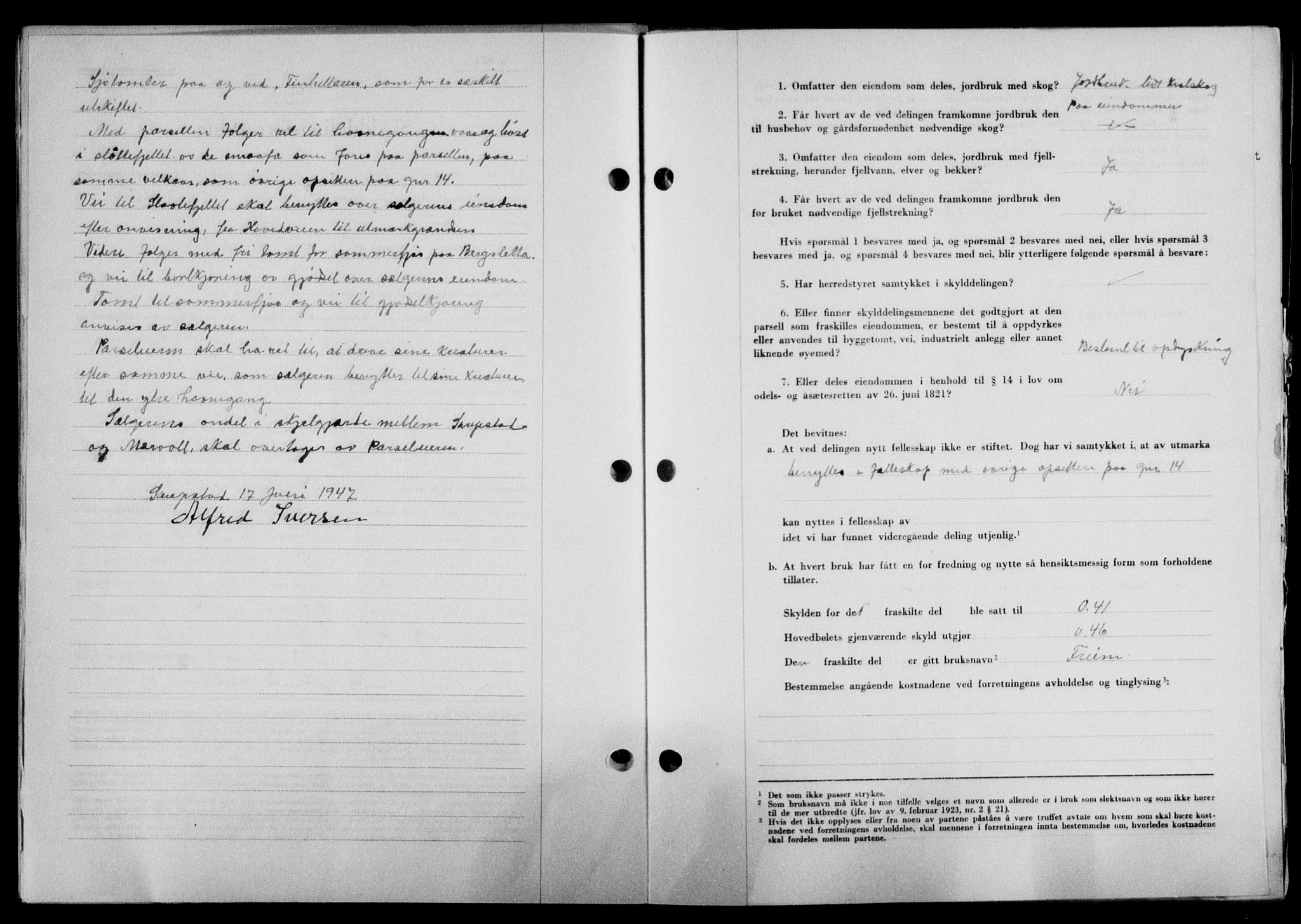 Lofoten sorenskriveri, SAT/A-0017/1/2/2C/L0016a: Pantebok nr. 16a, 1947-1947, Dagboknr: 1017/1947