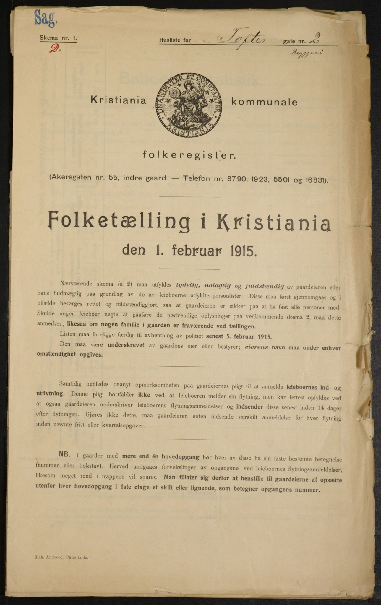 OBA, Kommunal folketelling 1.2.1915 for Kristiania, 1915, s. 111933