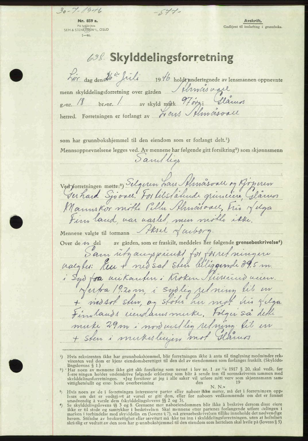 Gauldal sorenskriveri, SAT/A-0014/1/2/2C: Pantebok nr. A2, 1946-1946, Dagboknr: 638/1946