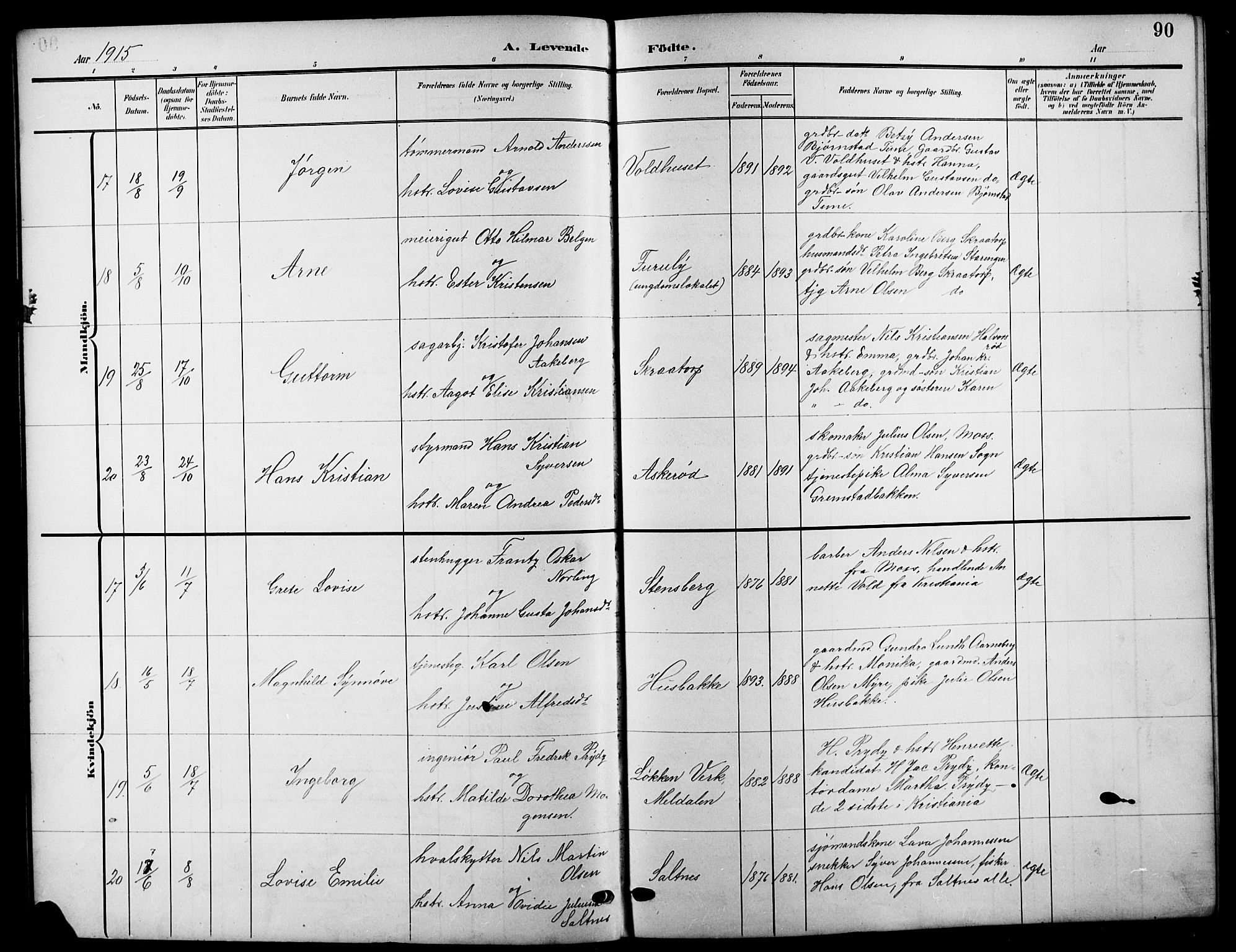 Råde prestekontor kirkebøker, AV/SAO-A-2009/G/Ga/L0001: Klokkerbok nr. 1, 1903-1925, s. 90
