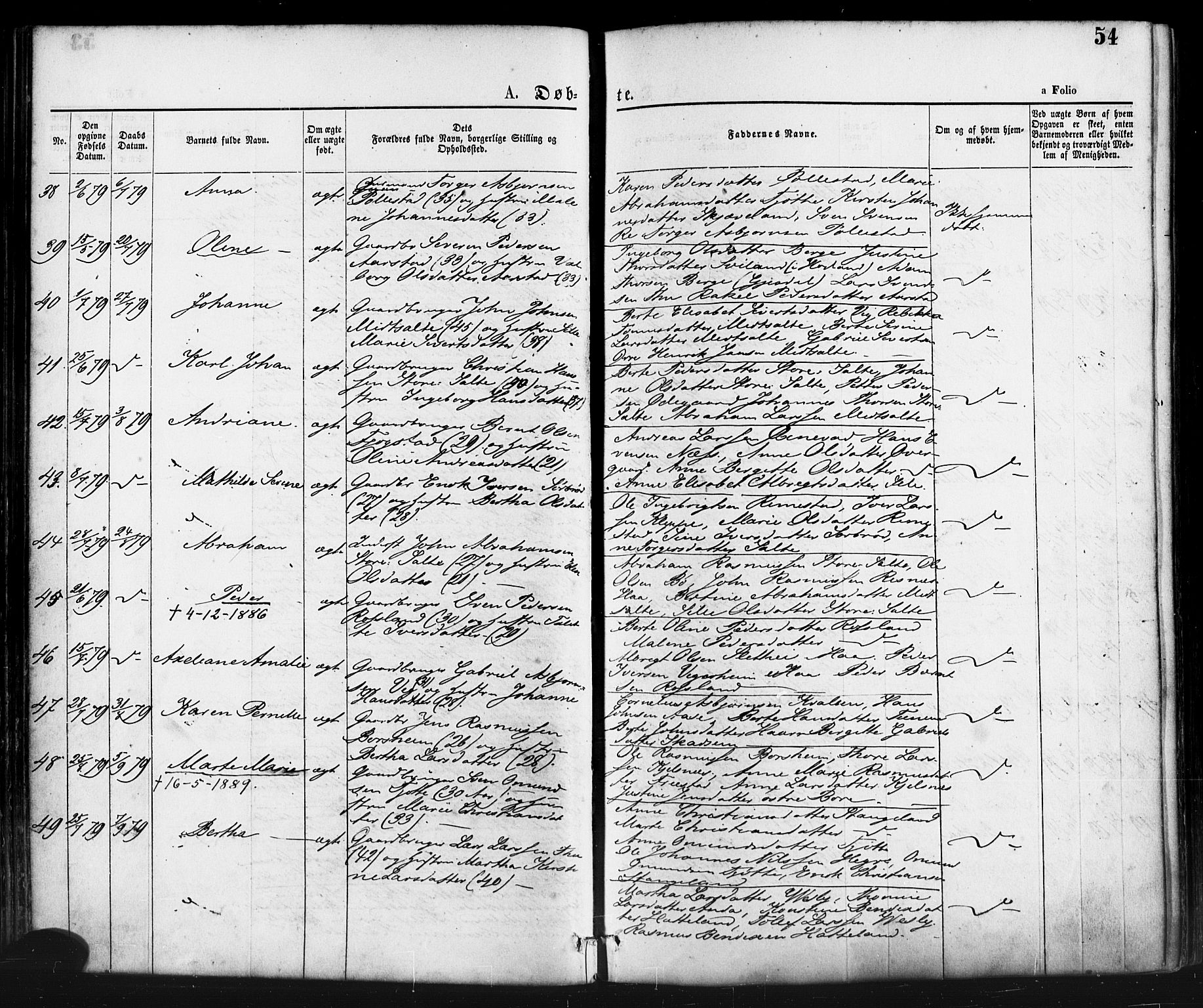 Klepp sokneprestkontor, AV/SAST-A-101803/001/3/30BA/L0006: Ministerialbok nr. A 6, 1871-1885, s. 54