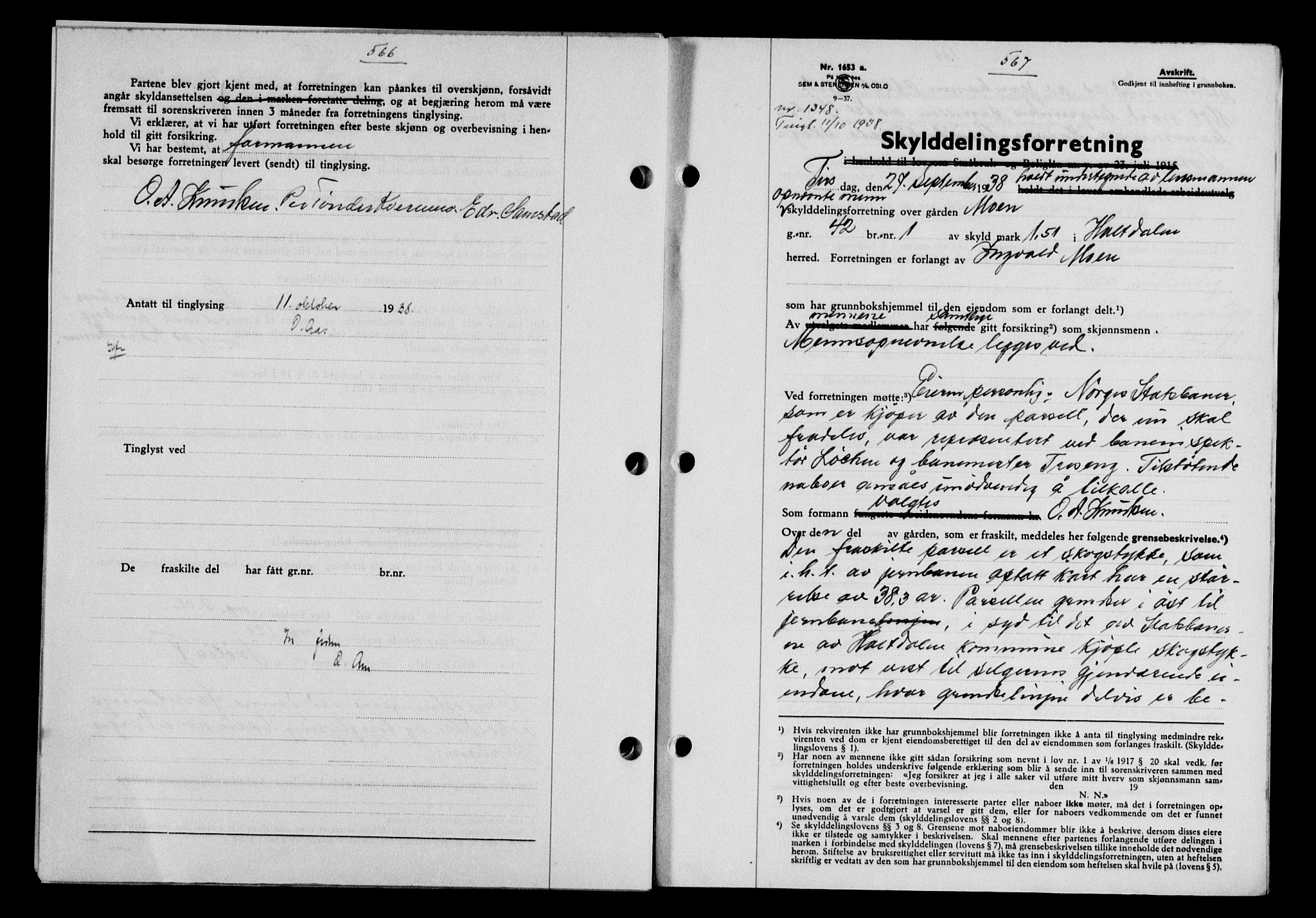 Gauldal sorenskriveri, SAT/A-0014/1/2/2C/L0049: Pantebok nr. 53, 1938-1938, Dagboknr: 1348/1938